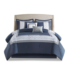 8 Piece Embroidered Comforter Set Navy King