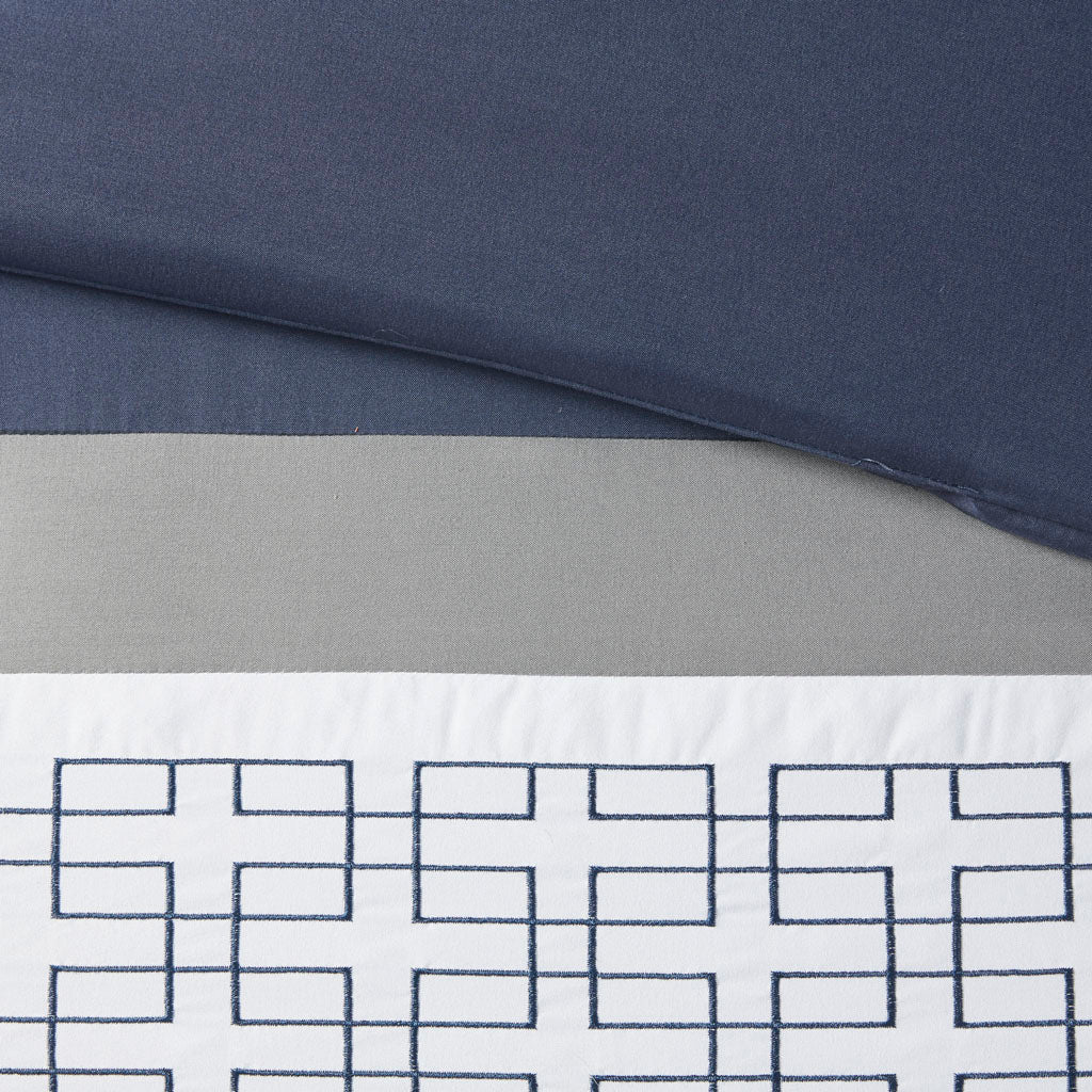 8 Piece Embroidered Comforter Set Navy King