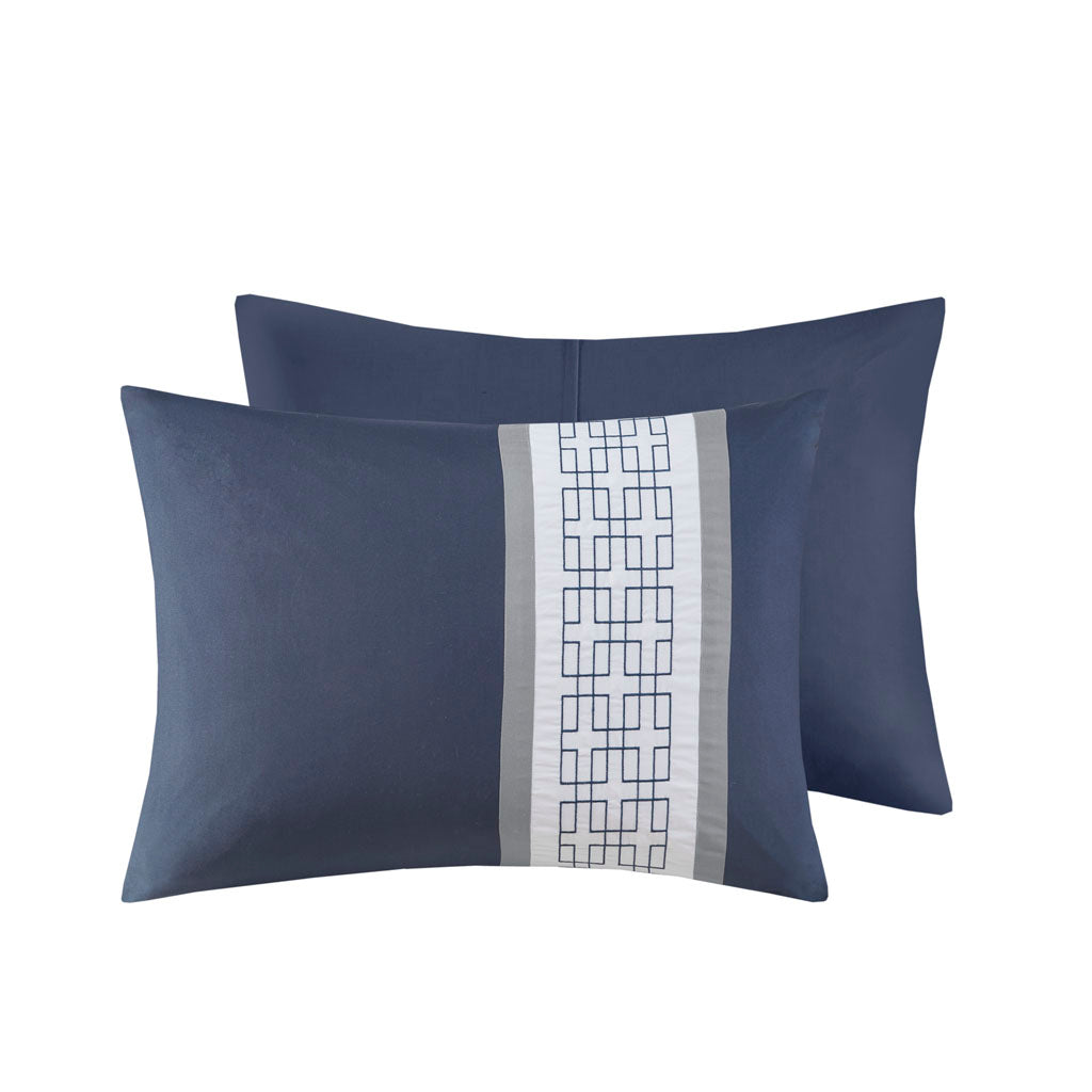 8 Piece Embroidered Comforter Set Navy King