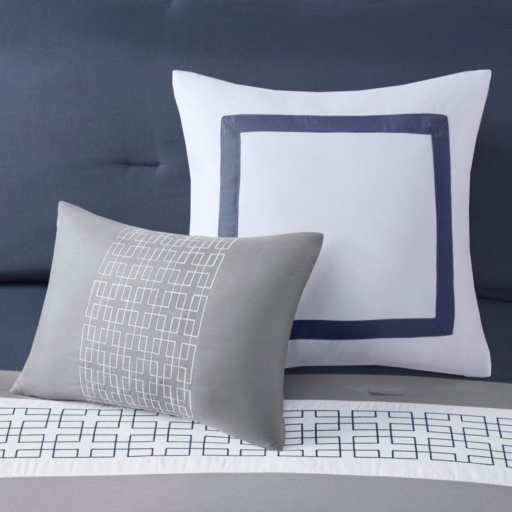8 Piece Embroidered Comforter Set Navy King