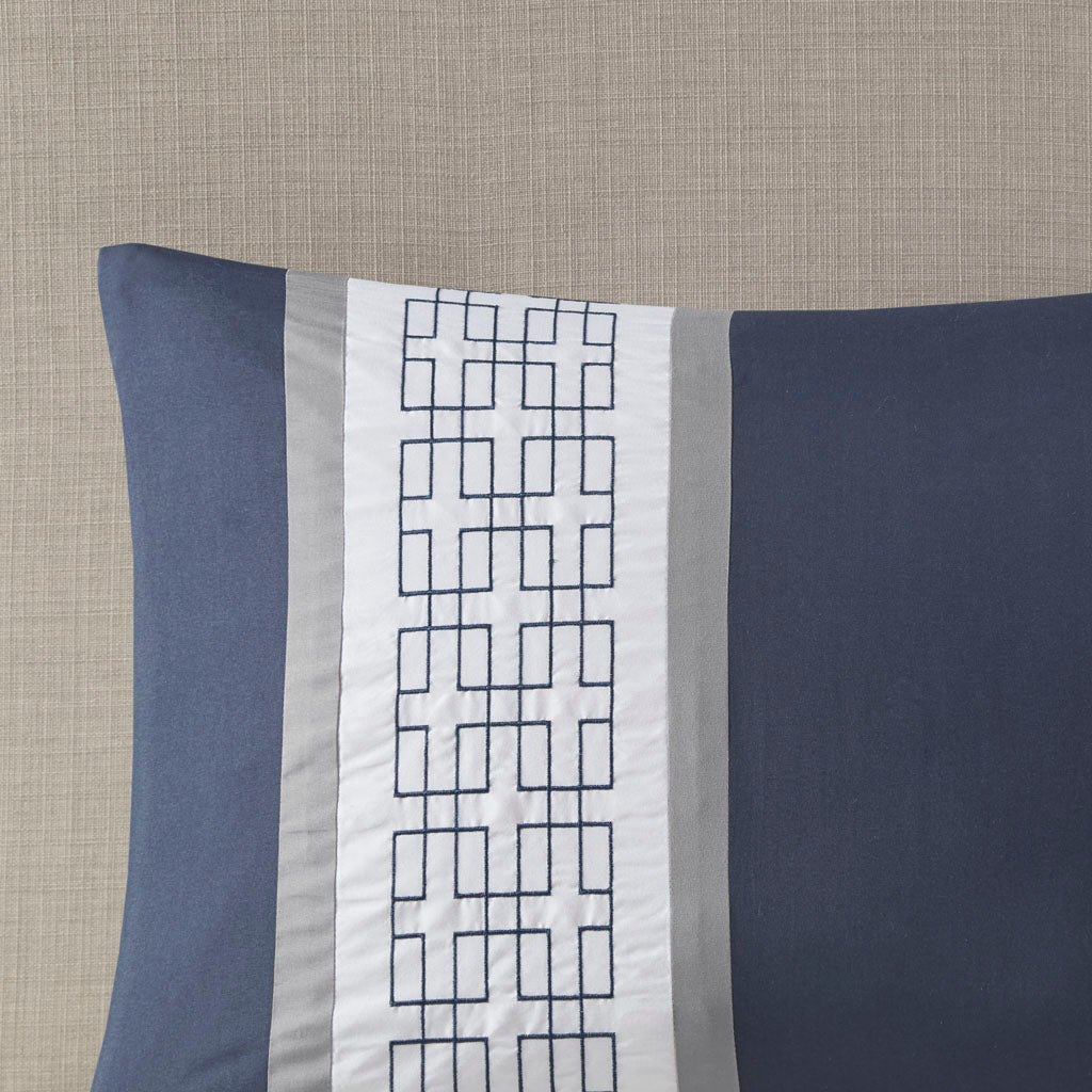 8 Piece Embroidered Comforter Set Navy King