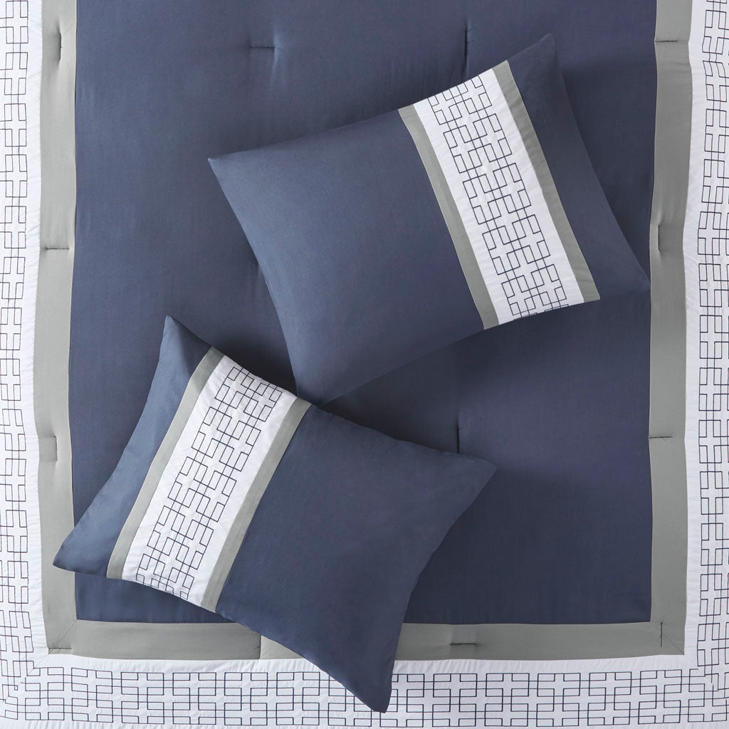 8 Piece Embroidered Comforter Set Navy King