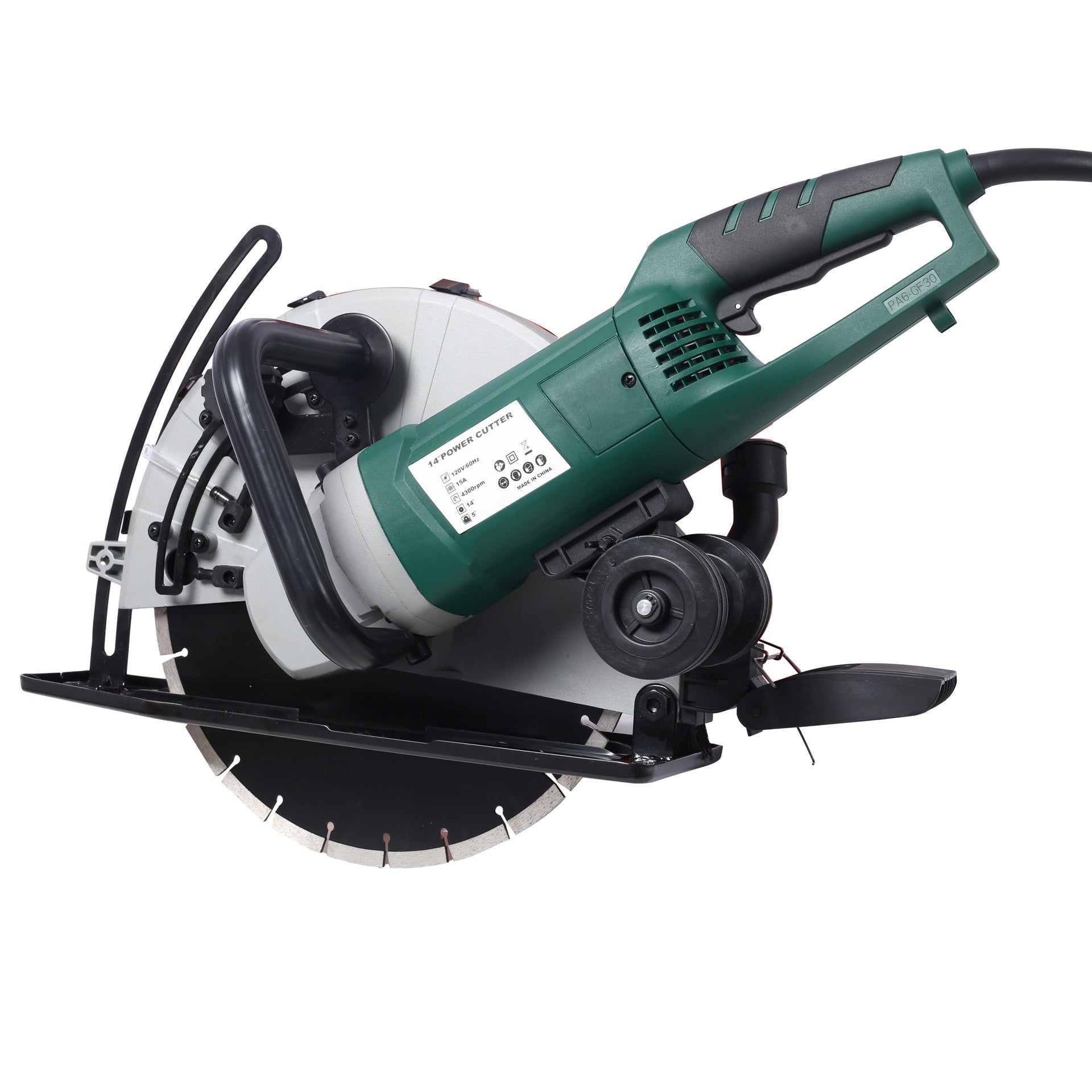 Portable 14" Wet/Dry Electric Corded Circular Concrete Saw/Power Angle Cutter 2600W w/Water Line & Guide Roller (With Blade)ETL certificate.