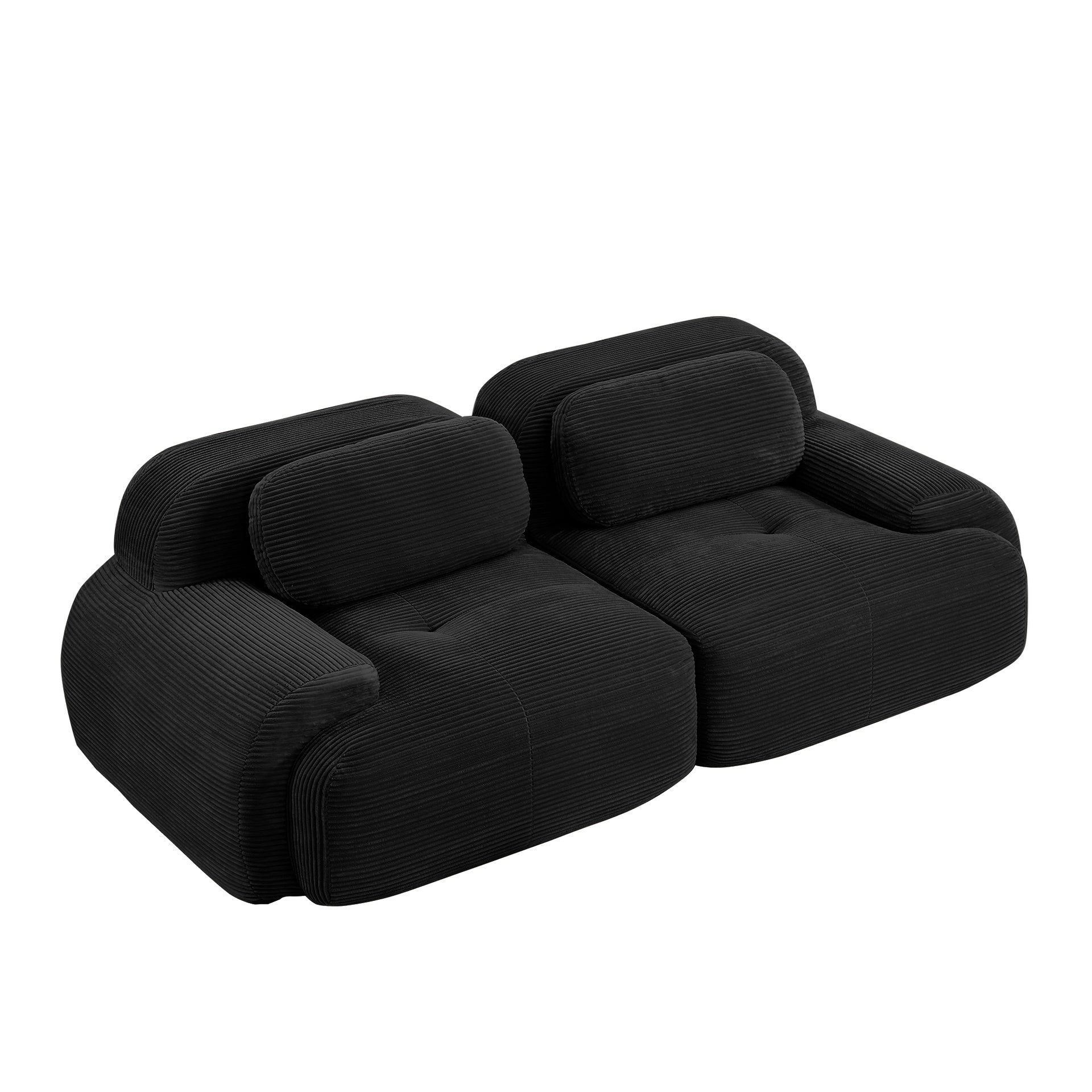 82'' loveseat sofa in luxuryCorduroy Fabric modular for free combo separation curved armrests ,anti-slip design high-resilience sponge fits living rooms bedrooms Audiovisual Room, Black