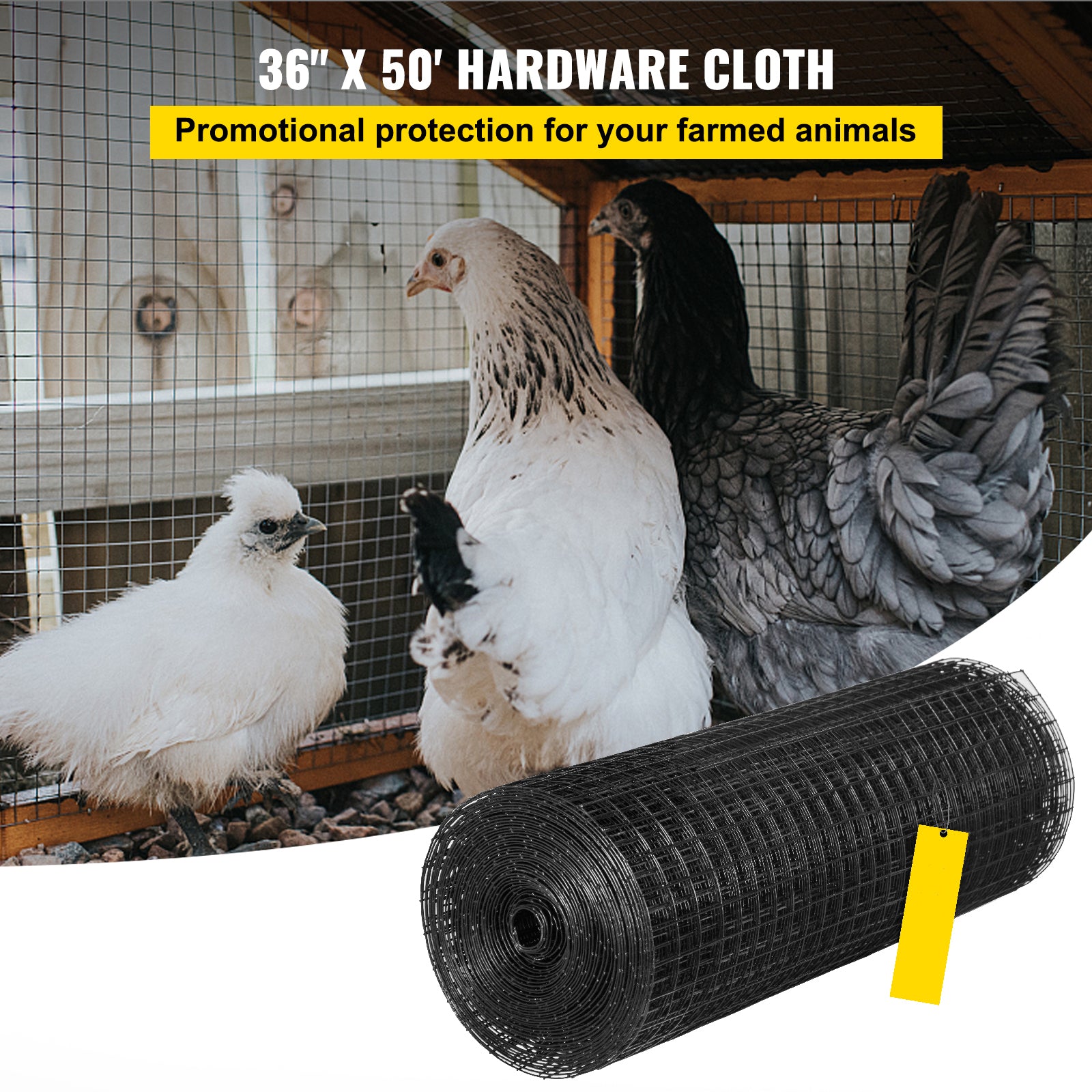 Hardware Cloth, 36" x 50' & 1"x1" Mesh Size, Galvanized Steel Vinyl Coated 16 Gauge Chicken Wire Fencing w/A Cutting Plier & A Pair of Fabric Gloves, for Garden Fencing & Pet Enclosures, Black