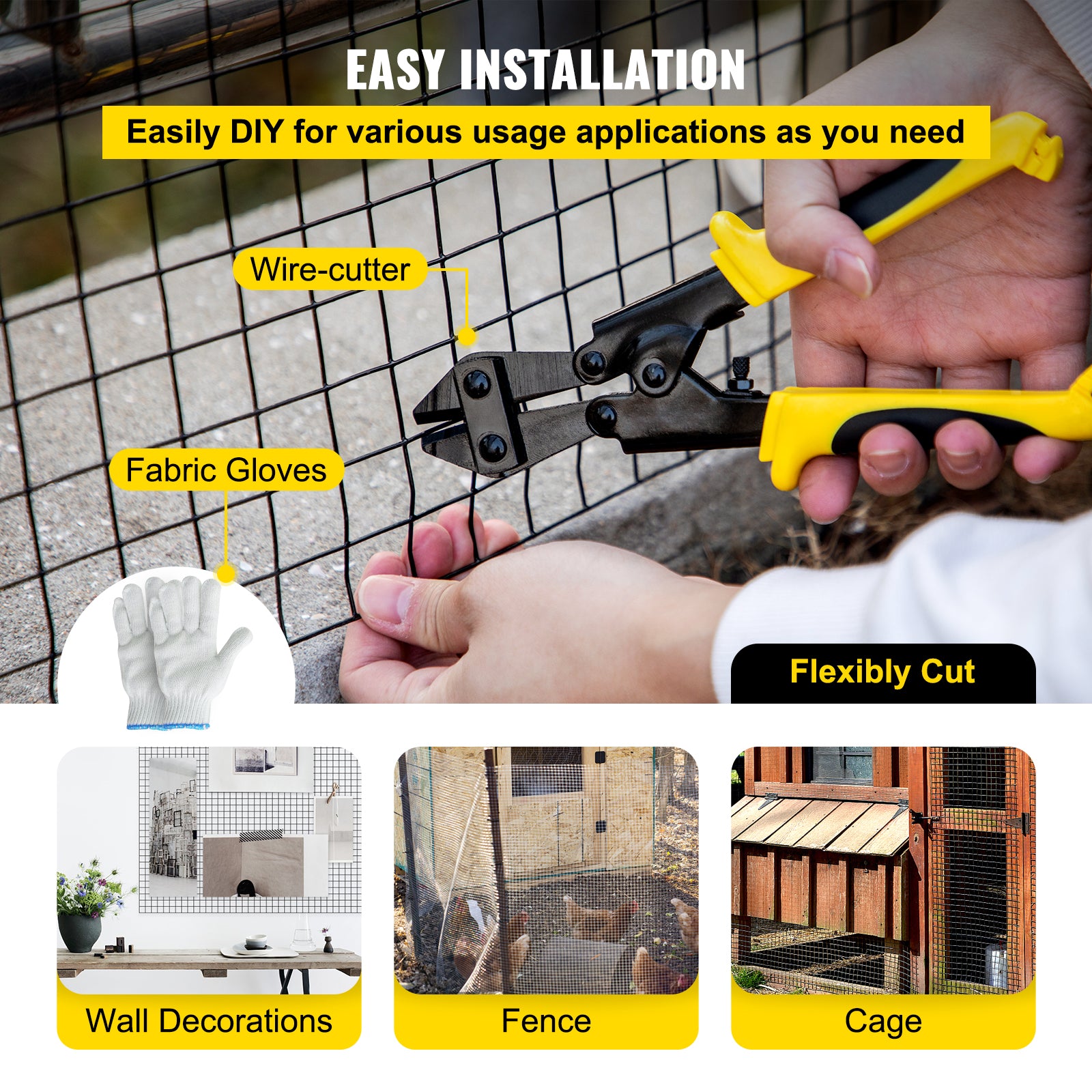 Hardware Cloth, 36" x 50' & 1"x1" Mesh Size, Galvanized Steel Vinyl Coated 16 Gauge Chicken Wire Fencing w/A Cutting Plier & A Pair of Fabric Gloves, for Garden Fencing & Pet Enclosures, Black