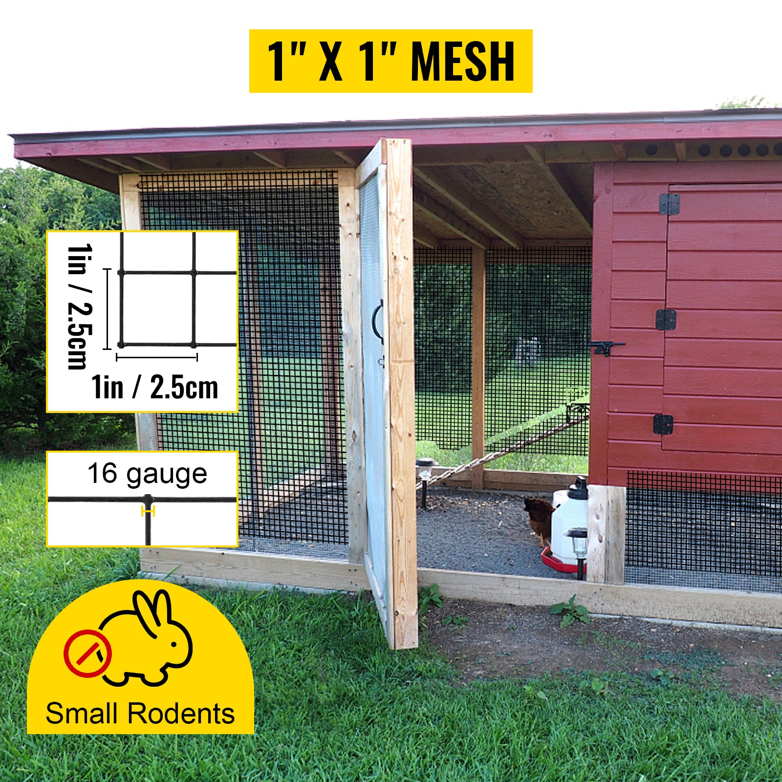 Hardware Cloth, 36" x 50' & 1"x1" Mesh Size, Galvanized Steel Vinyl Coated 16 Gauge Chicken Wire Fencing w/A Cutting Plier & A Pair of Fabric Gloves, for Garden Fencing & Pet Enclosures, Black