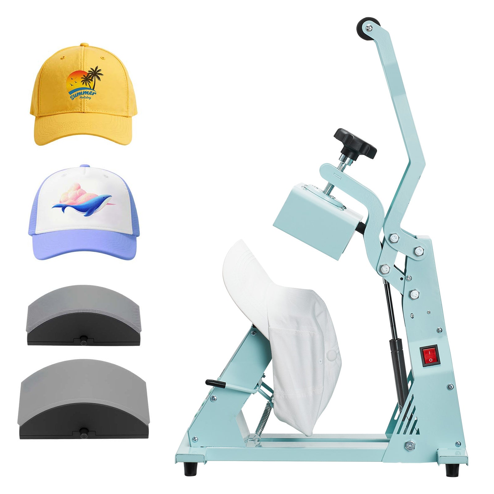 Hat Heat Press Machine for Caps Hat Press with 2pcs Platens for HTV Green