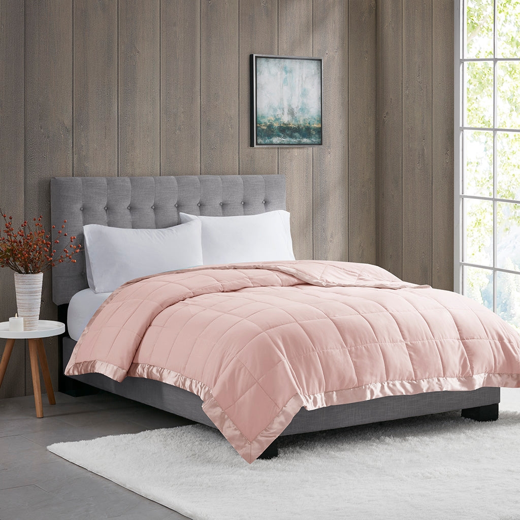 Lightweight Down Alternative Blanket with Satin Trim Blush King