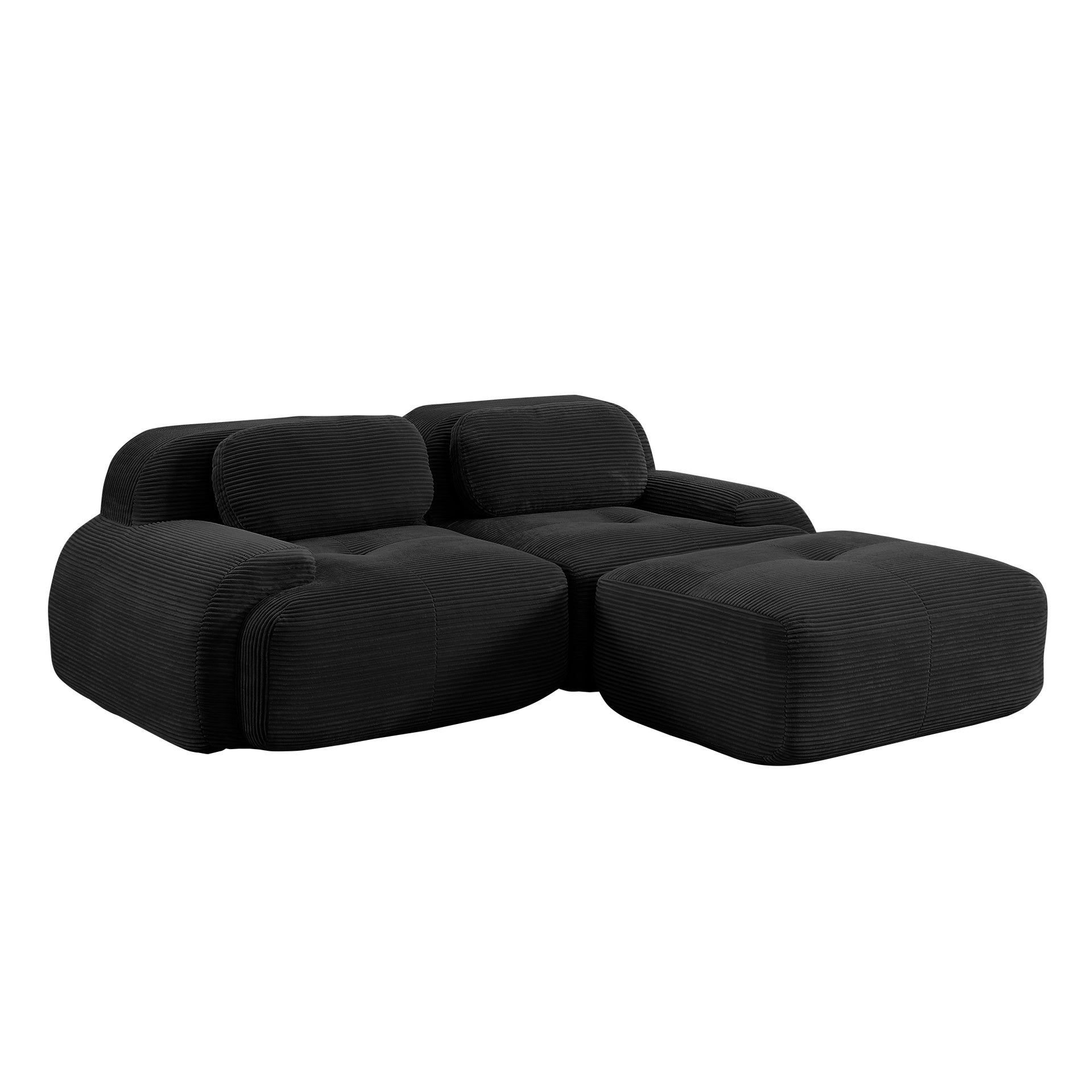 82'' L-shaped sofa in softCorduroy Fabric fabric modular design multiple combinations curved armrests no assembly required high-resilience sponge suitable for living rooms rest areas bedroom,Black