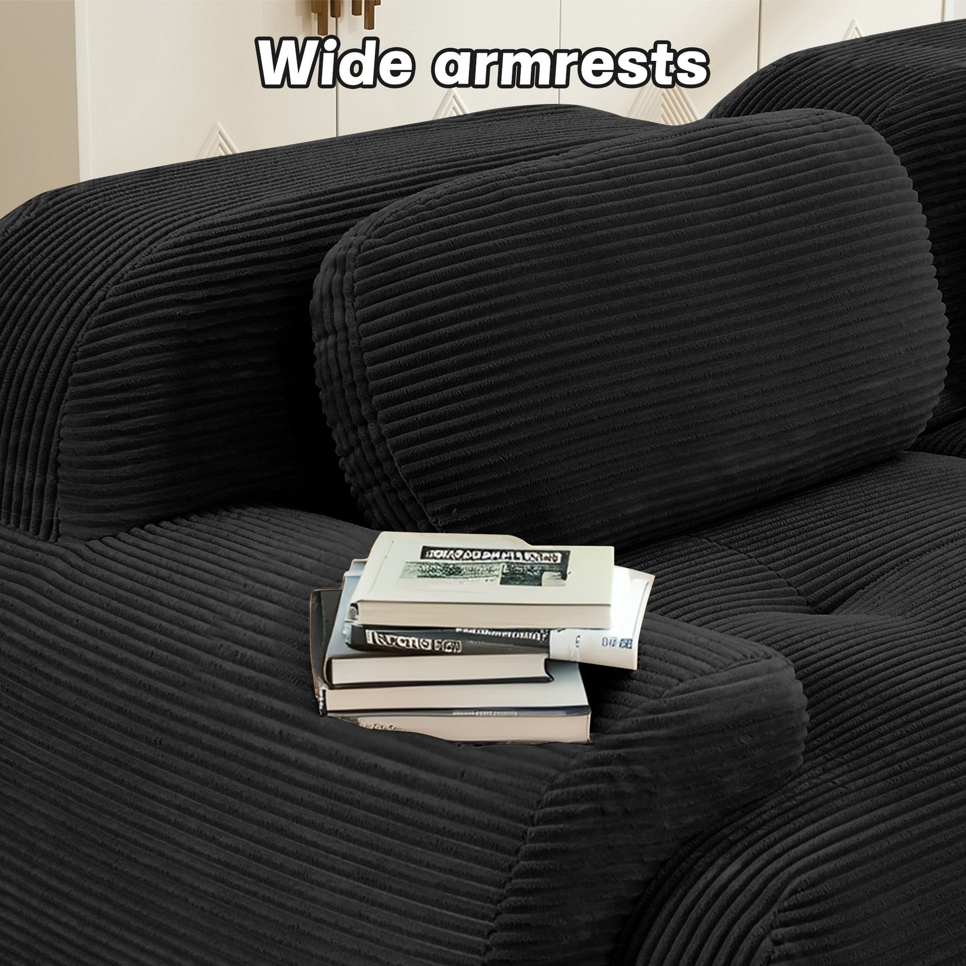 82'' L-shaped sofa in softCorduroy Fabric fabric modular design multiple combinations curved armrests no assembly required high-resilience sponge suitable for living rooms rest areas bedroom,Black