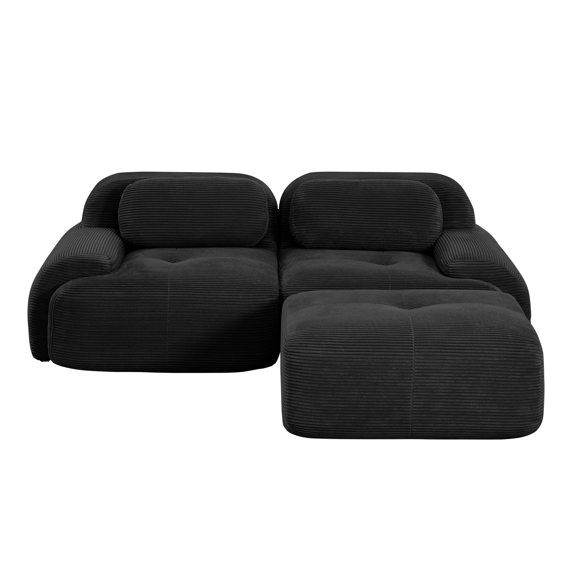 82'' L-shaped sofa in softCorduroy Fabric fabric modular design multiple combinations curved armrests no assembly required high-resilience sponge suitable for living rooms rest areas bedroom,Black