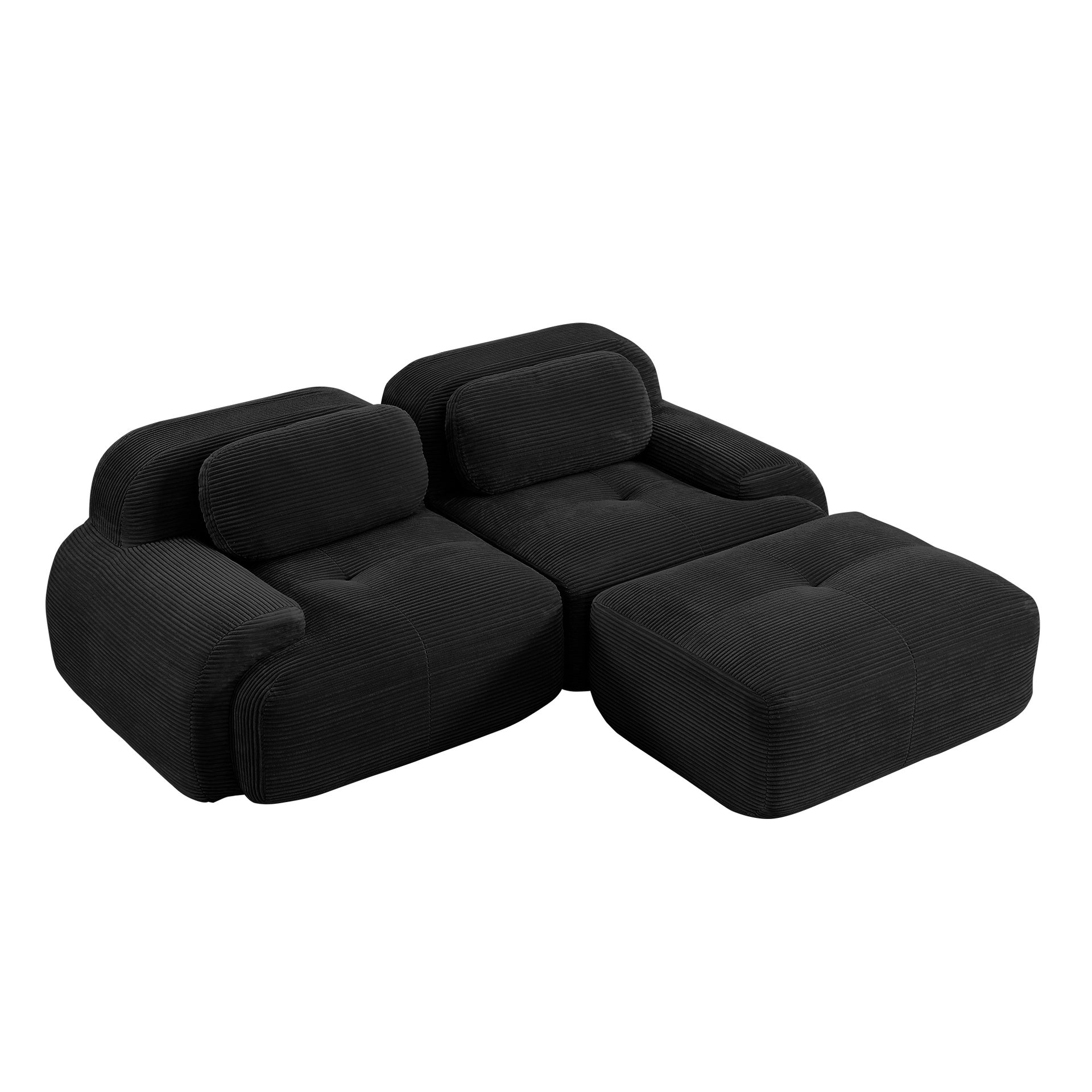 82'' L-shaped sofa in softCorduroy Fabric fabric modular design multiple combinations curved armrests no assembly required high-resilience sponge suitable for living rooms rest areas bedroom,Black