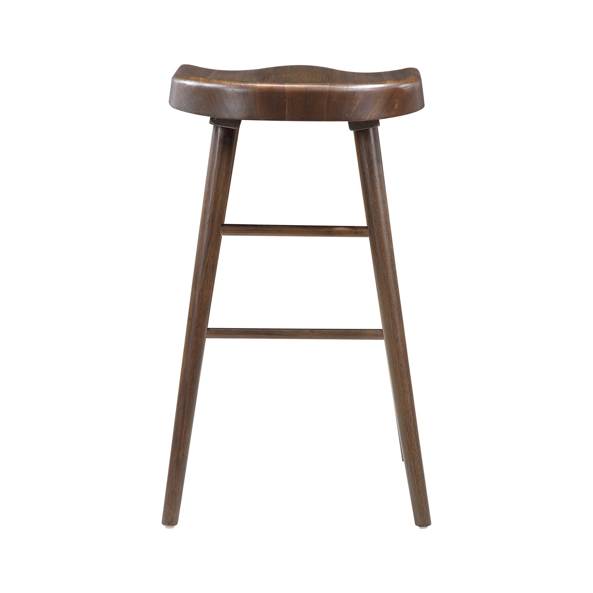Brown Finish Bar Stools Set of 2 Saddle Seat Sturdy Wood Frame Furniture Classic Aesthetic Ergonomic Design Pub Height Stools