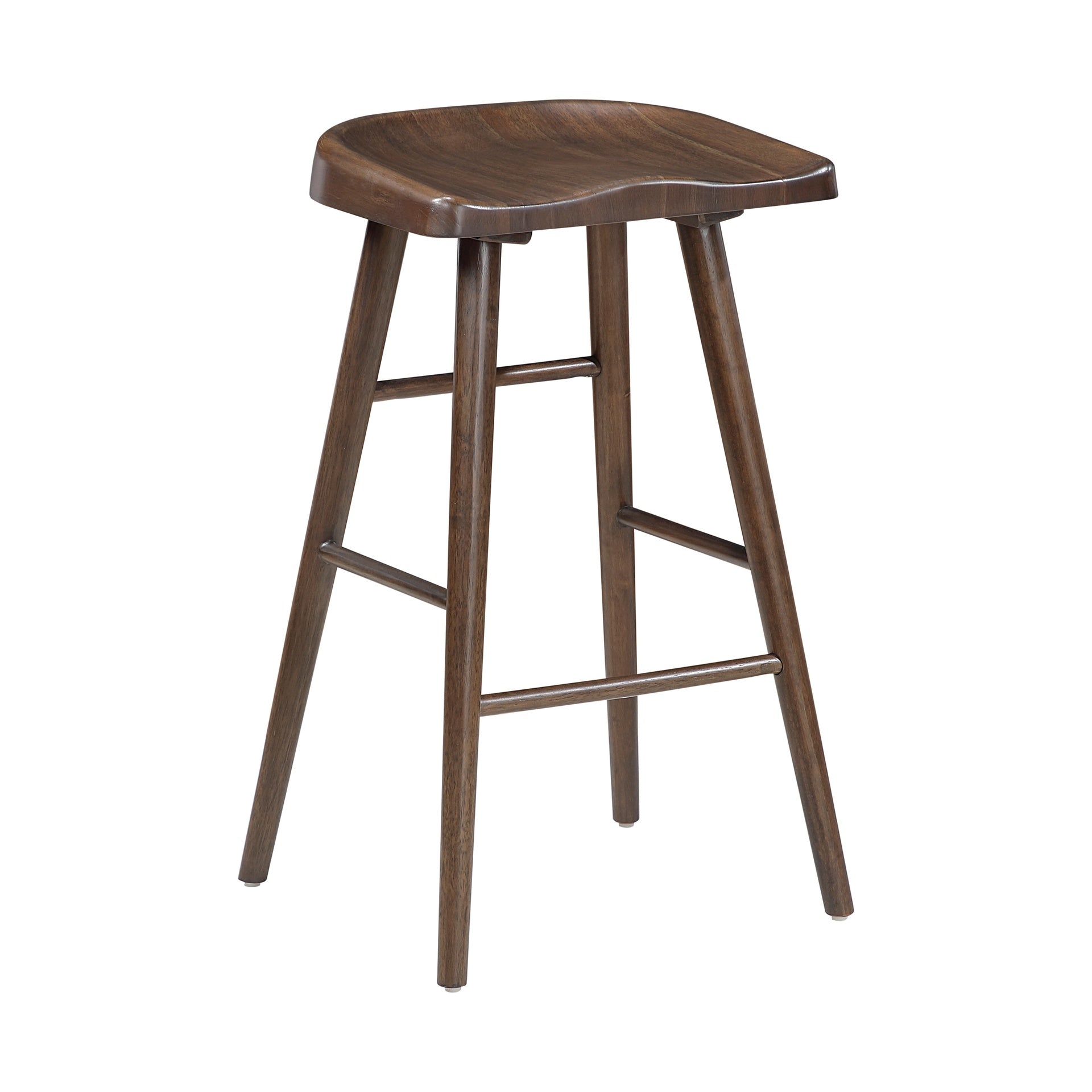 Brown Finish Bar Stools Set of 2 Saddle Seat Sturdy Wood Frame Furniture Classic Aesthetic Ergonomic Design Pub Height Stools