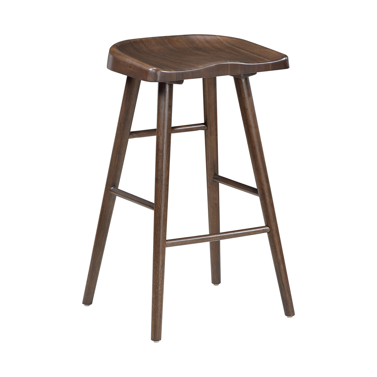 Brown Finish Bar Stools Set of 2 Saddle Seat Sturdy Wood Frame Furniture Classic Aesthetic Ergonomic Design Pub Height Stools