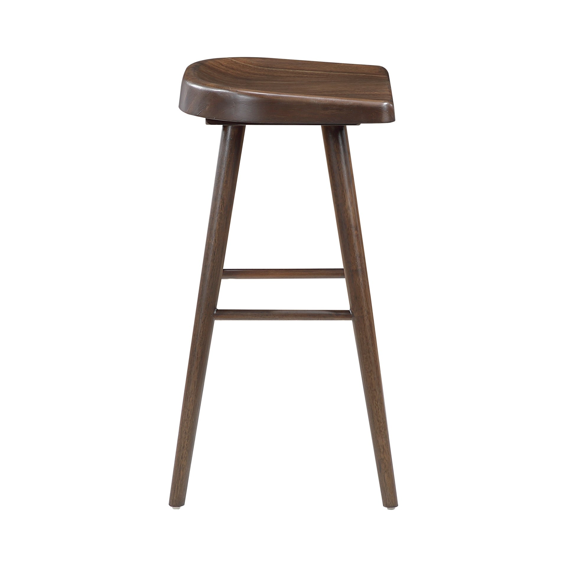 Brown Finish Bar Stools Set of 2 Saddle Seat Sturdy Wood Frame Furniture Classic Aesthetic Ergonomic Design Pub Height Stools