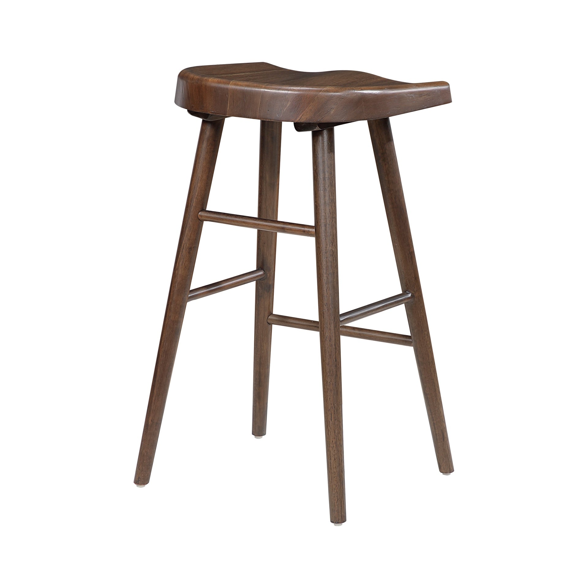 Brown Finish Bar Stools Set of 2 Saddle Seat Sturdy Wood Frame Furniture Classic Aesthetic Ergonomic Design Pub Height Stools