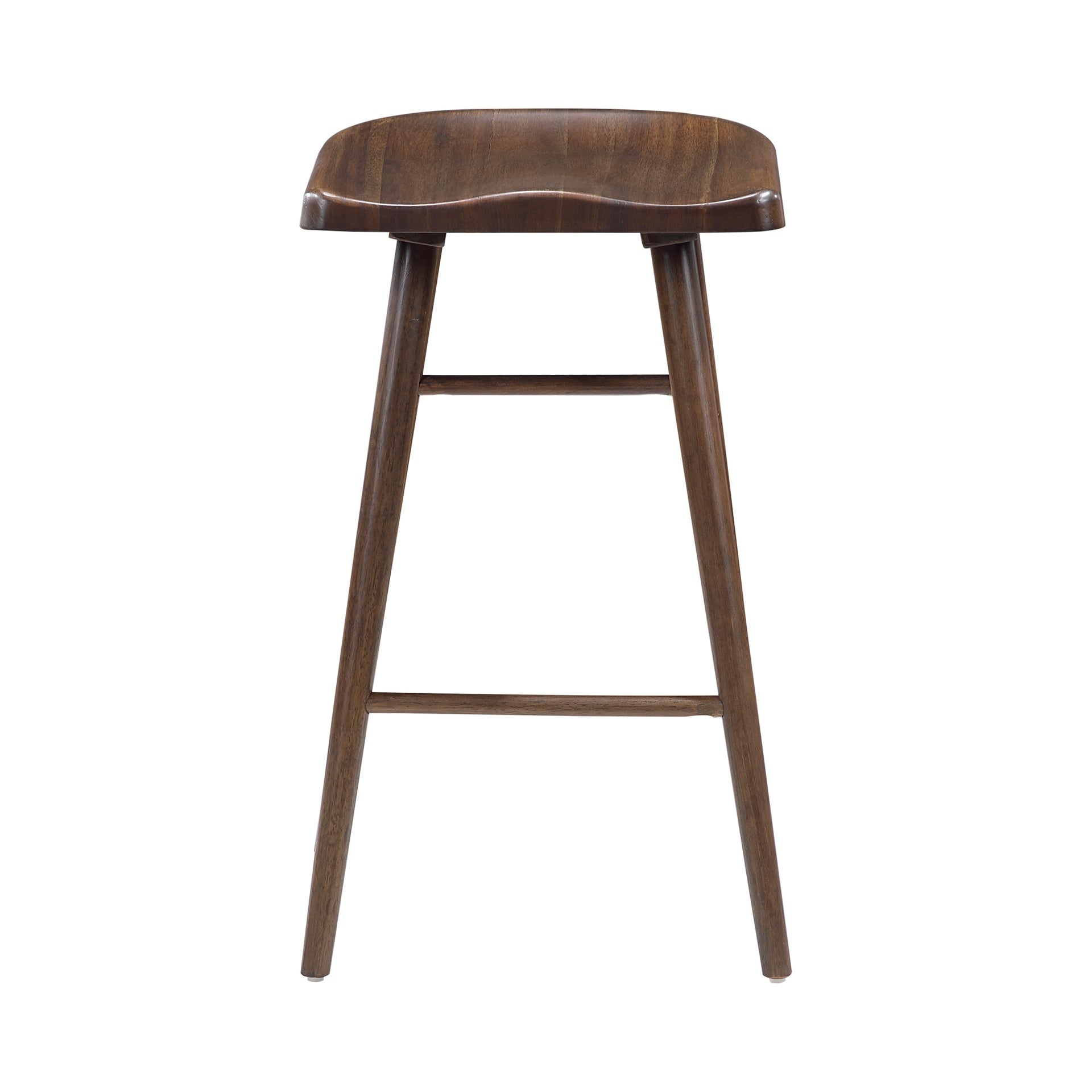Brown Finish Bar Stools Set of 2 Saddle Seat Sturdy Wood Frame Furniture Classic Aesthetic Ergonomic Design Pub Height Stools