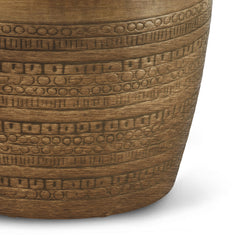 Johnsen 15 inch Wide Tribal Pattern Metal Accent Table in Antique Gold