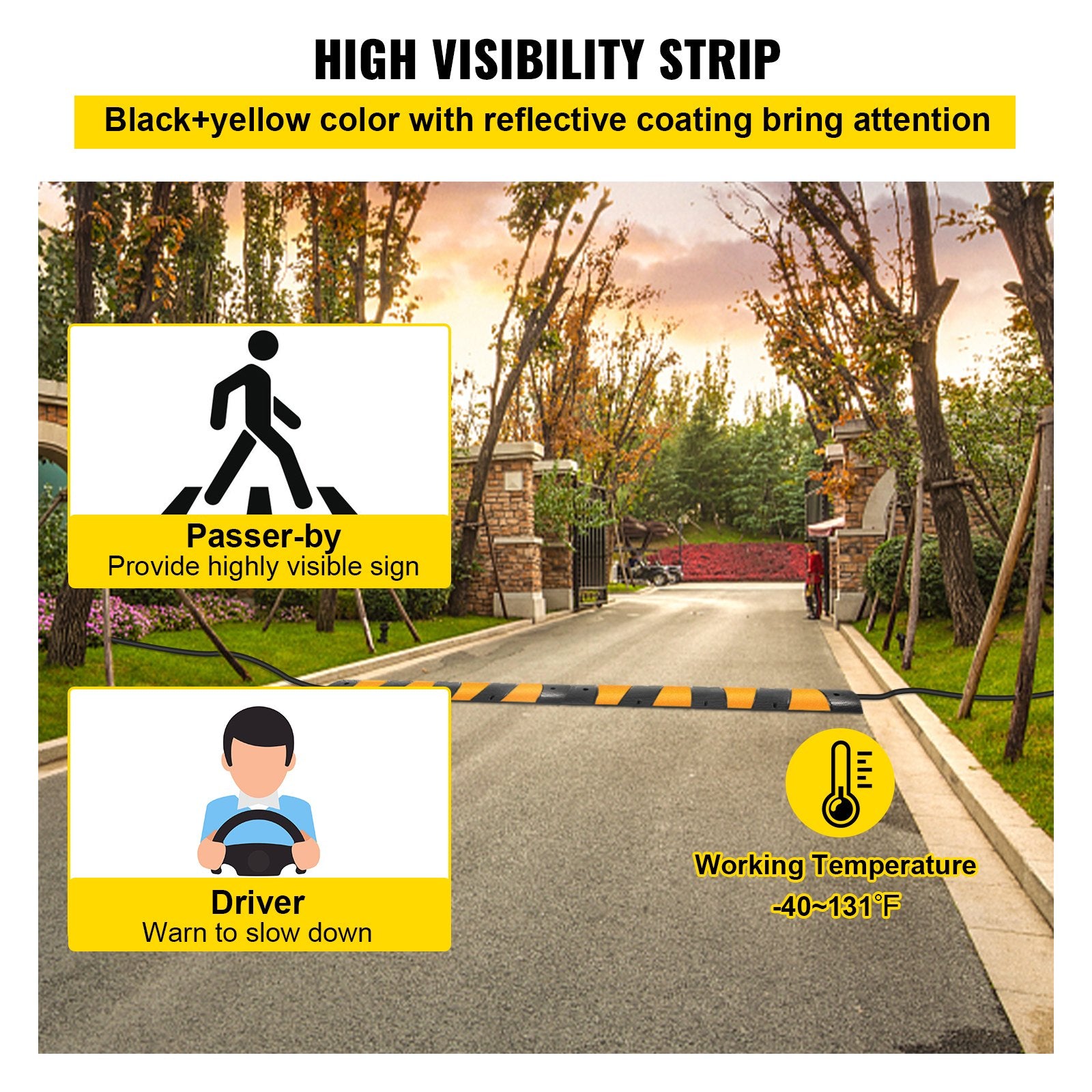 2pcs 6 Feet Rubber Driveway Modular Heavy Duty Speed 72.4 x 12 x 2.4 Inch Cable Protector Ramp for Garage Gravel Roads Asphalt Concrete, 2Pack-6Ft-Speed Bump