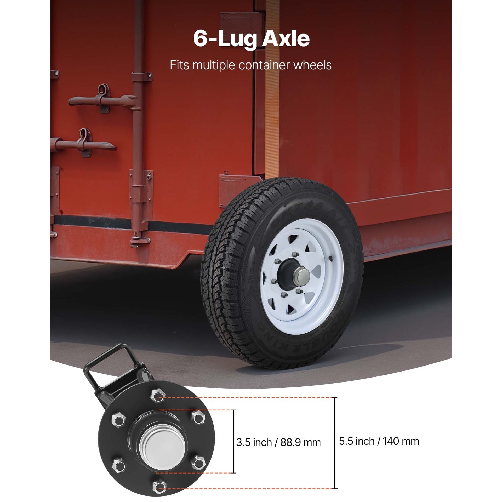 Shipping Container Wheels 6-Lug Wheels Kit, Heavy Duty Shipping Container Axle with Ratchet Tie Down-Moves 20 ft - 40 ft, Secure Transport for Dock, Warehouse, Construction Site, Black
