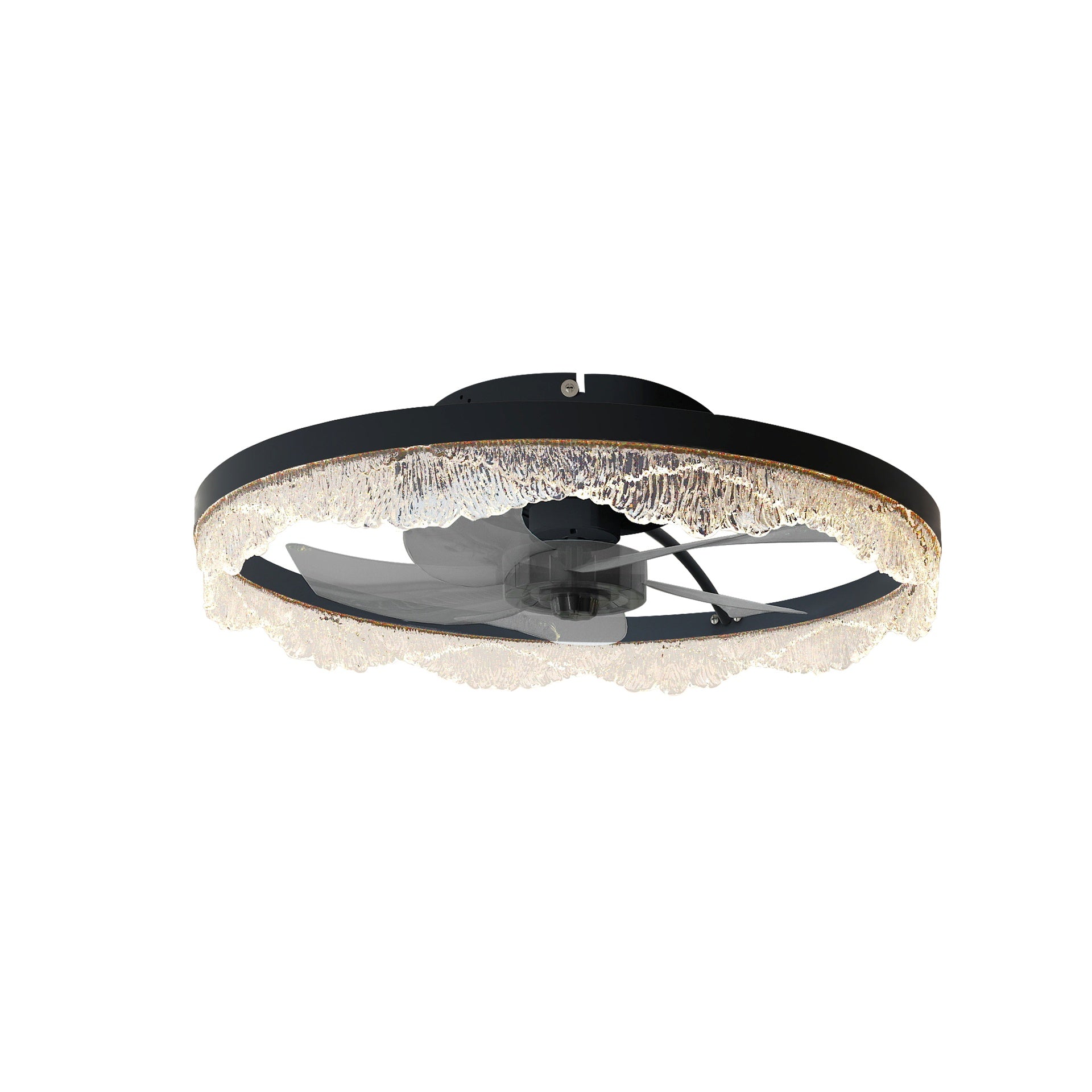 20" Decorative LED Ceiling Fan Light – Modern Flush Mount with Acrylic Ring, Hidden Blades, Remote Control, and Dimmable Light for Stylish Homes (Black)