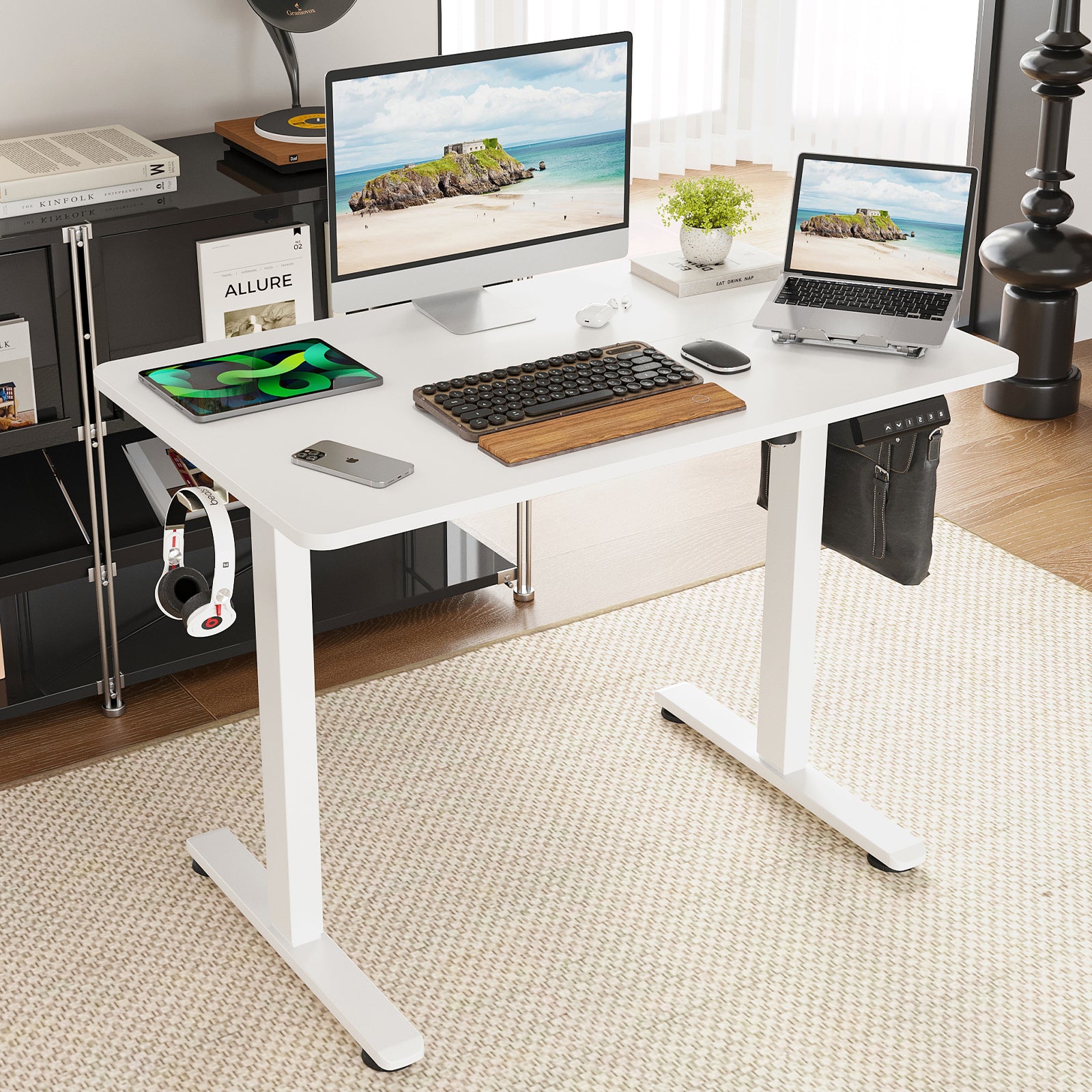 STARY Electric Standing Desk Adjustable Height Sit Stand Home Office Desk with Splice Board