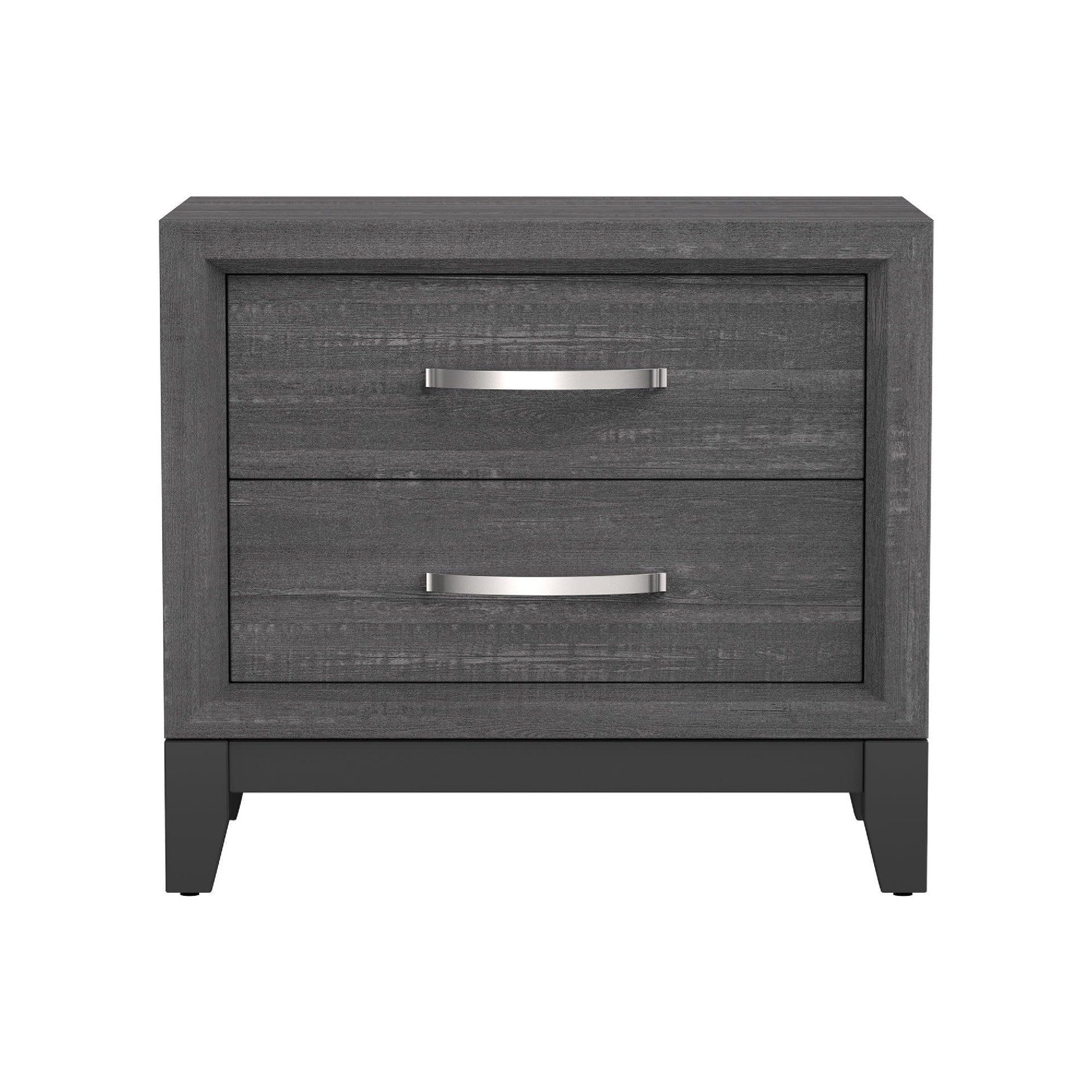 Erica Bedside Nightstand, 2 Drawers Chrome Bar Handles, Gray Wood