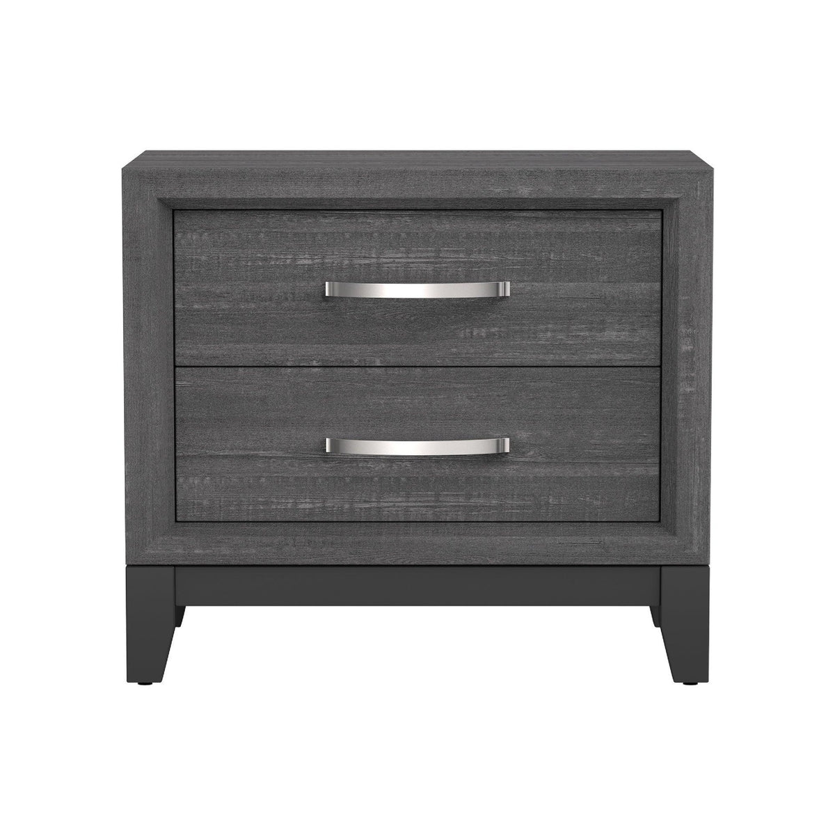 Erica Bedside Nightstand, 2 Drawers Chrome Bar Handles, Gray Wood