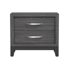 Erica Bedside Nightstand, 2 Drawers Chrome Bar Handles, Gray Wood