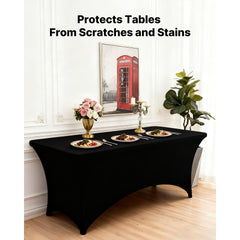 3 Pack Table Cloth for 6FT Rectangular Fitted Events, Wrinkle-Resistant Stretch Black Table Covers, Washable Spandex Tablecloth Protector, for Party, Wedding, Cocktail, Banquet, Festival