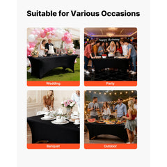3 Pack Table Cloth for 6FT Rectangular Fitted Events, Wrinkle-Resistant Stretch Black Table Covers, Washable Spandex Tablecloth Protector, for Party, Wedding, Cocktail, Banquet, Festival