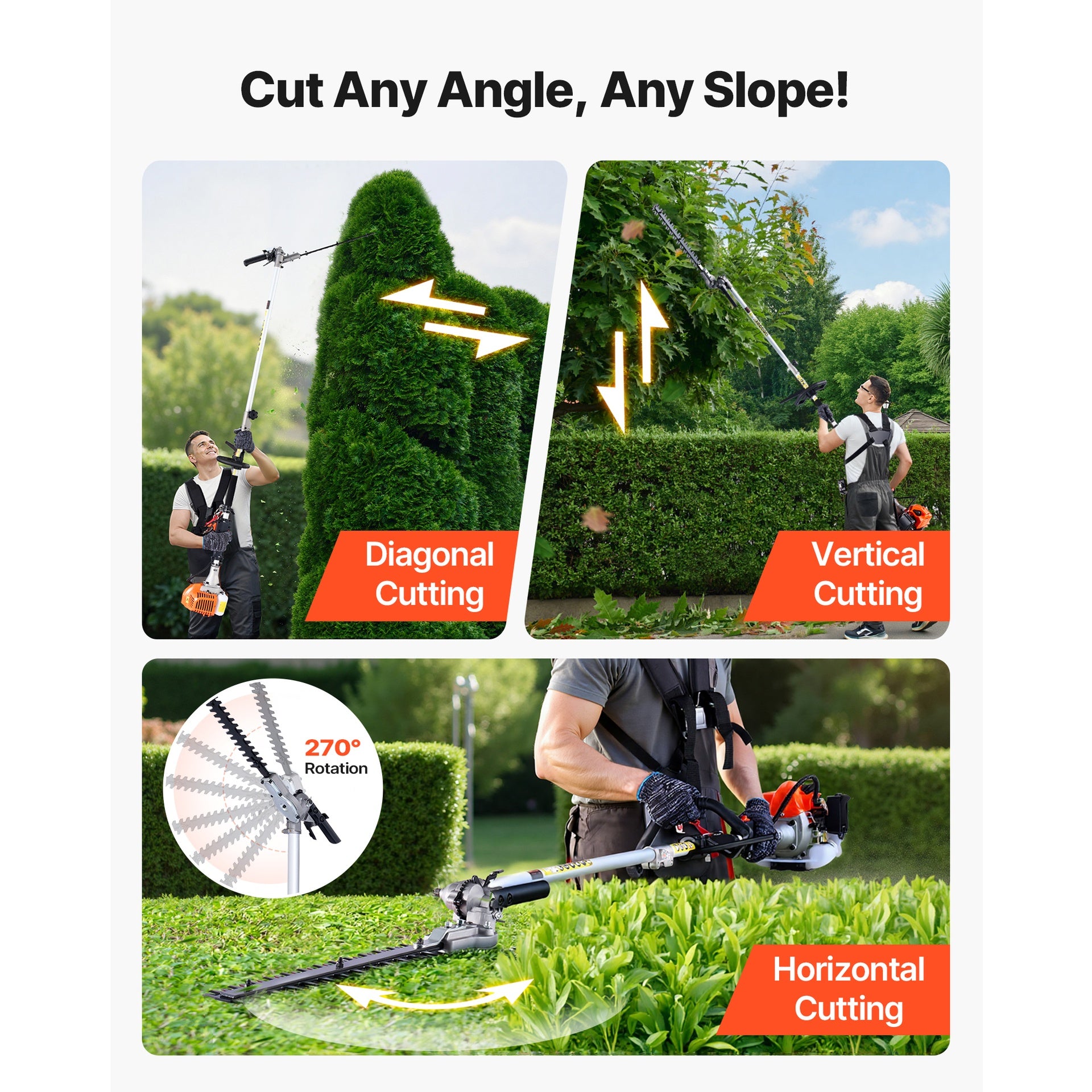 Gas Hedge Trimmer, 2 Cycle Gas Power Handheld Hedge Trimmer, 4-in-1 26cc Weed Eater with Protective Gear Set, Includes Hedge and String Trimmer, Edger, Brush Cutter, for Trimming Shrubs & Bushes