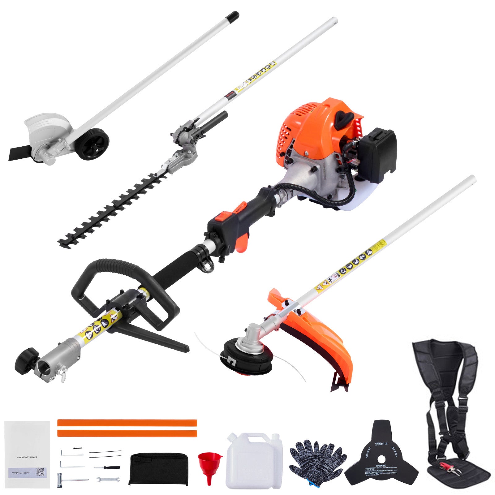 Gas Hedge Trimmer, 2 Cycle Gas Power Handheld Hedge Trimmer, 4-in-1 26cc Weed Eater with Protective Gear Set, Includes Hedge and String Trimmer, Edger, Brush Cutter, for Trimming Shrubs & Bushes