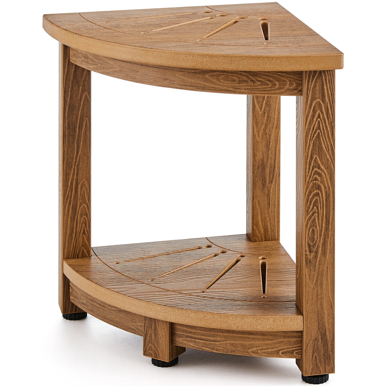 Corner Shower Bench, 16.5" Height 12.8" Radius, Faux Wood Grain Polystyrene, 350 LBS with Storage Shelf, Water Resistant, Shower Stool for Inside & Outside Shower, for Bathroom, Living Room