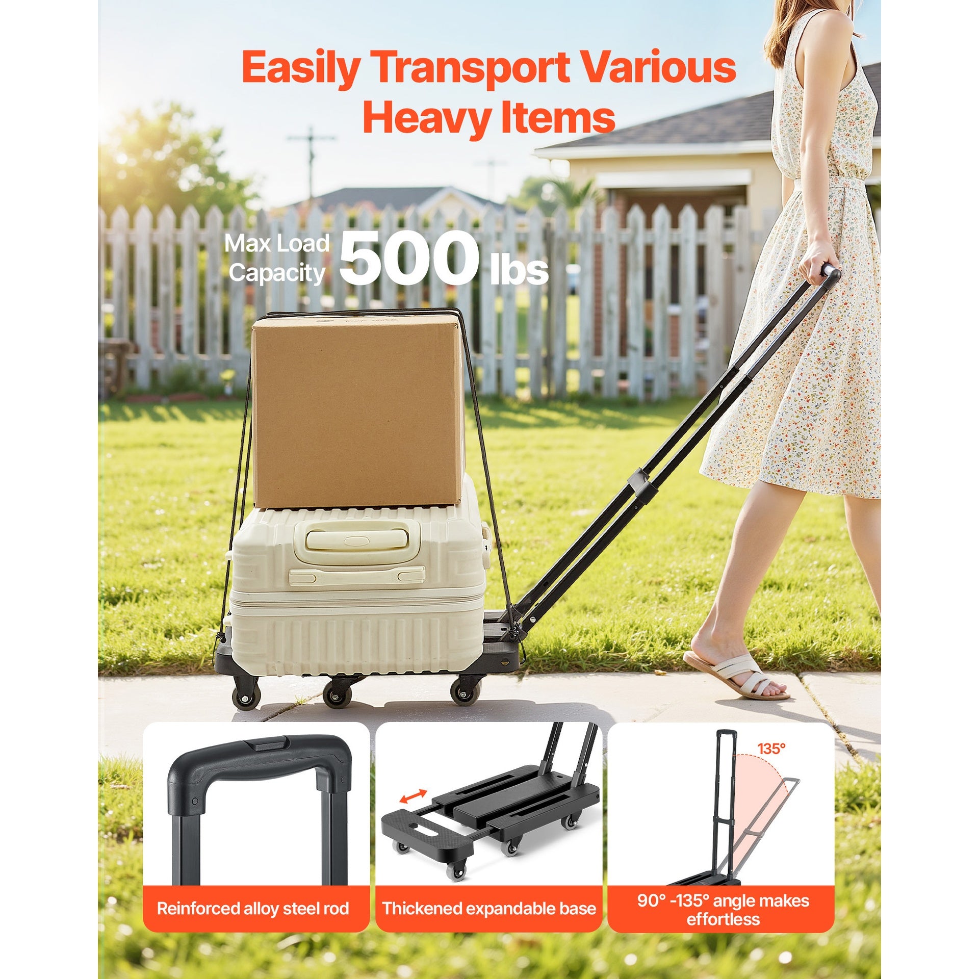 Folding Hand Truck 500 lbs Platform Cart Dolly Trolley Cart for Moving