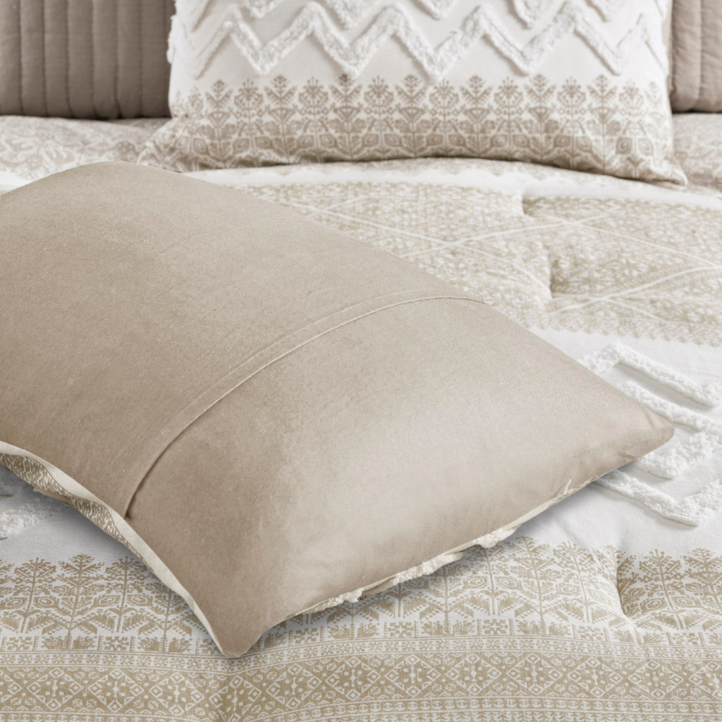 3 Piece Cotton Comforter Set with Chenille Tufting Taupe Full/Queen