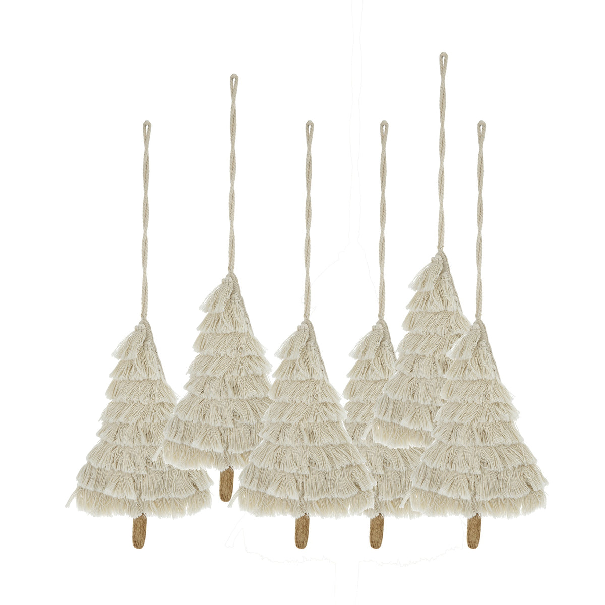 4.3x7.5" Fringes Embellished Tree Shape Ornament, Hanging Home Decor Accents for Christmas Tree, Holiday Display, Set of 6