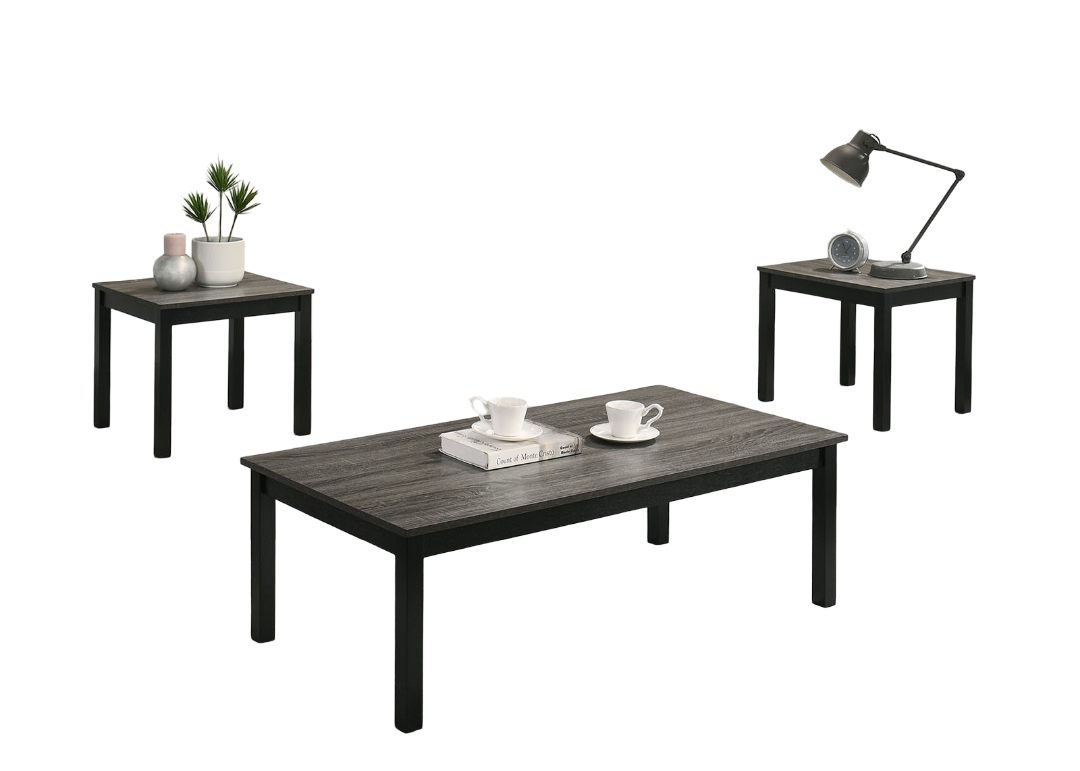 Gray Finish Contemporary Style 3pc Table Set 1x Coffee Table 2x End Table Faux Marble Top Wooden Legs Primary Living Room