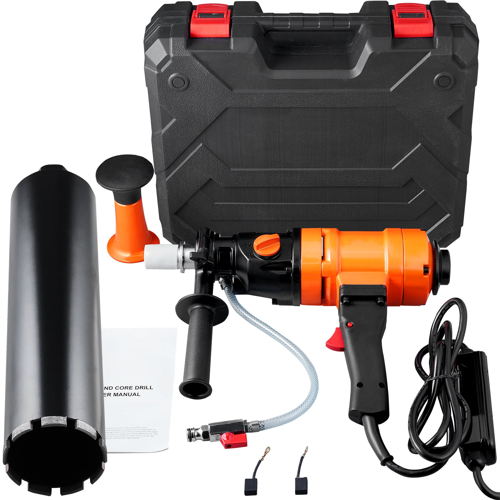 Diamond Core Drilling Machine, 4in Handheld Wet Concrete Core Drill Rig, 1100-2400RPM Two Speed & 1-1/4" Thread & 2 Bubble Levels, 3-4in Drilling Diameter for Concrete Brick Block Stone, 1500W