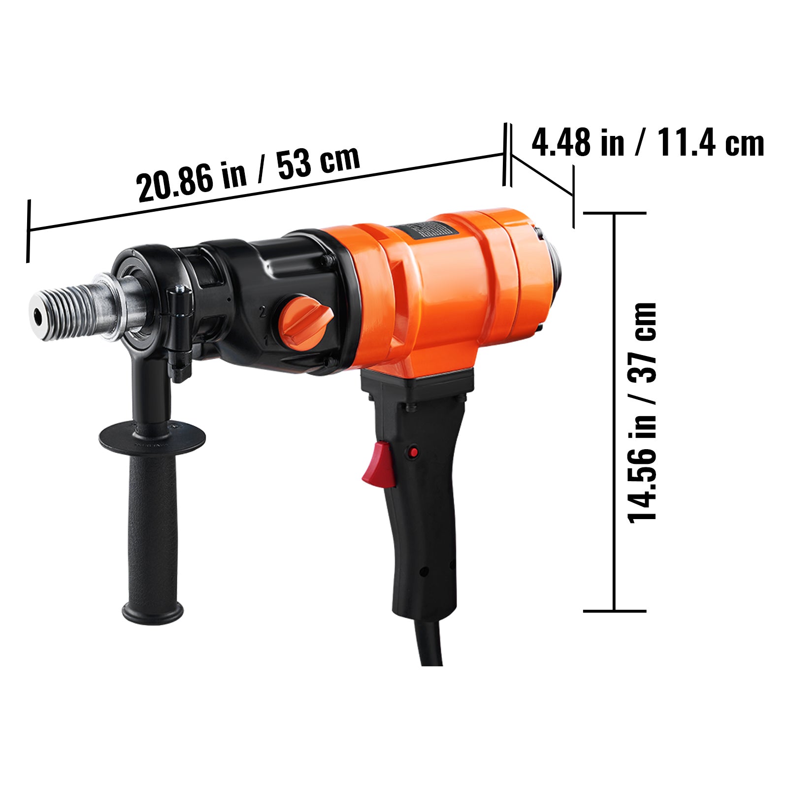 Diamond Core Drilling Machine, 4in Handheld Wet Concrete Core Drill Rig, 1100-2400RPM Two Speed & 1-1/4" Thread & 2 Bubble Levels, 3-4in Drilling Diameter for Concrete Brick Block Stone, 1500W