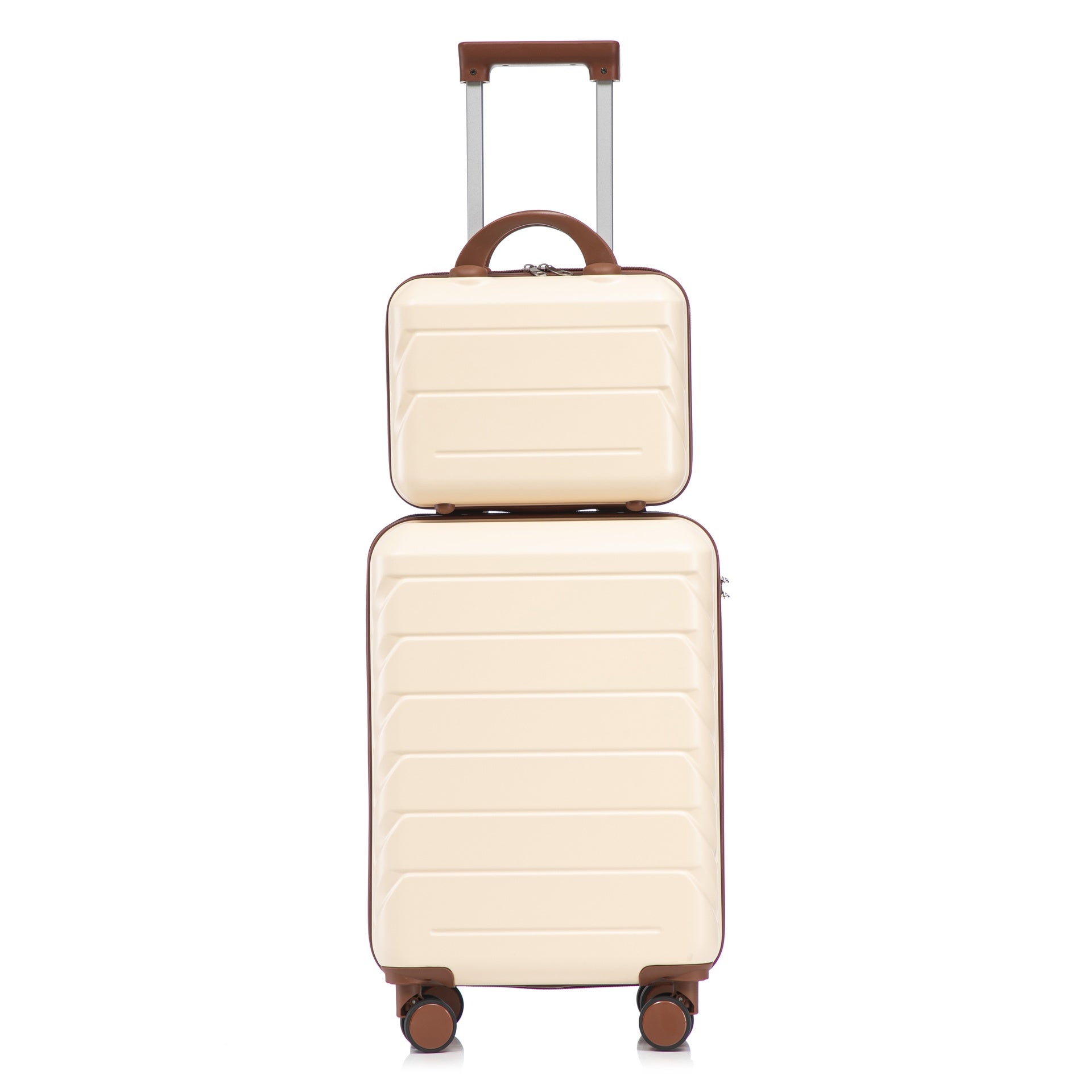 14"/20" 2 pcs/set in ABS Spinner Wheel Luggage, with Combination Lock,14" Cosmetic Case (Beige)