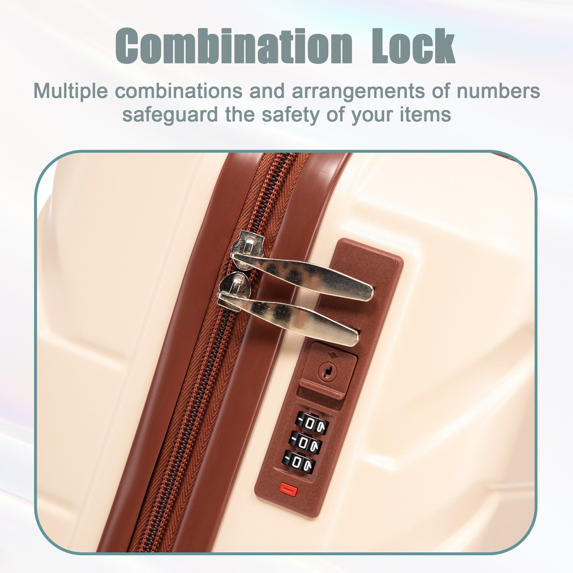 14"/20" 2 pcs/set in ABS Spinner Wheel Luggage, with Combination Lock,14" Cosmetic Case (Beige)