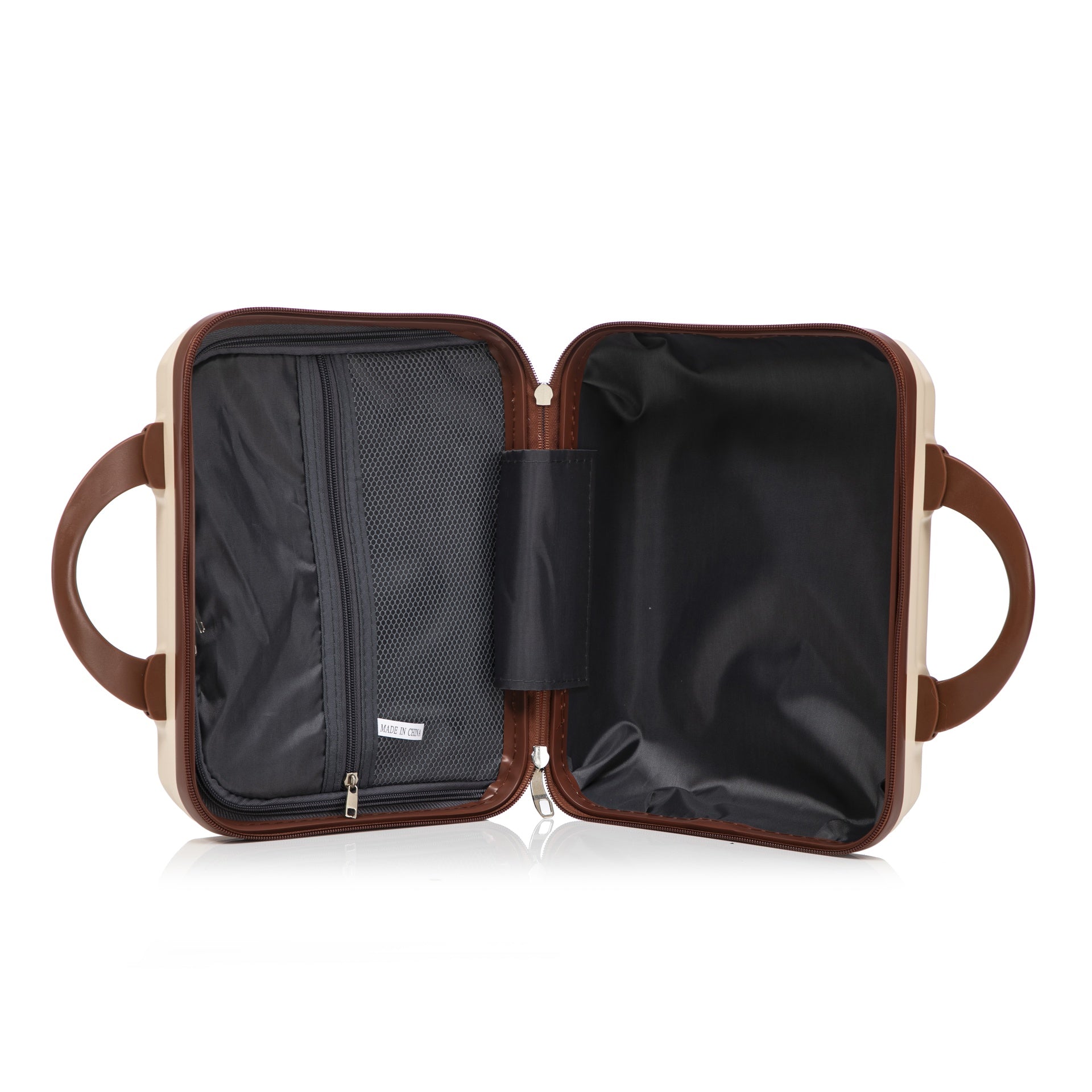 14"/20" 2 pcs/set in ABS Spinner Wheel Luggage, with Combination Lock,14" Cosmetic Case (Beige)