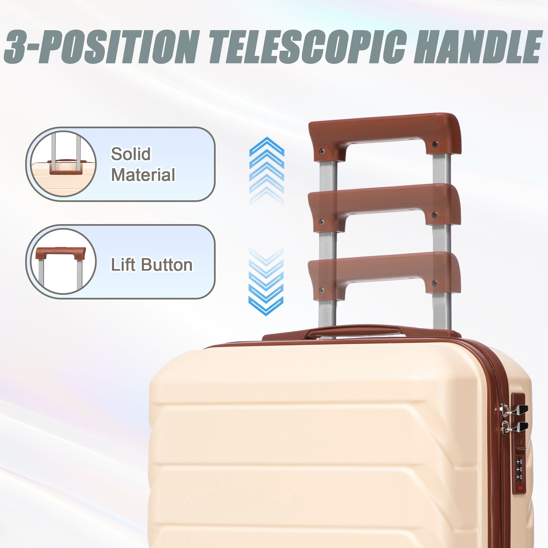 14"/20" 2 pcs/set in ABS Spinner Wheel Luggage, with Combination Lock,14" Cosmetic Case (Beige)
