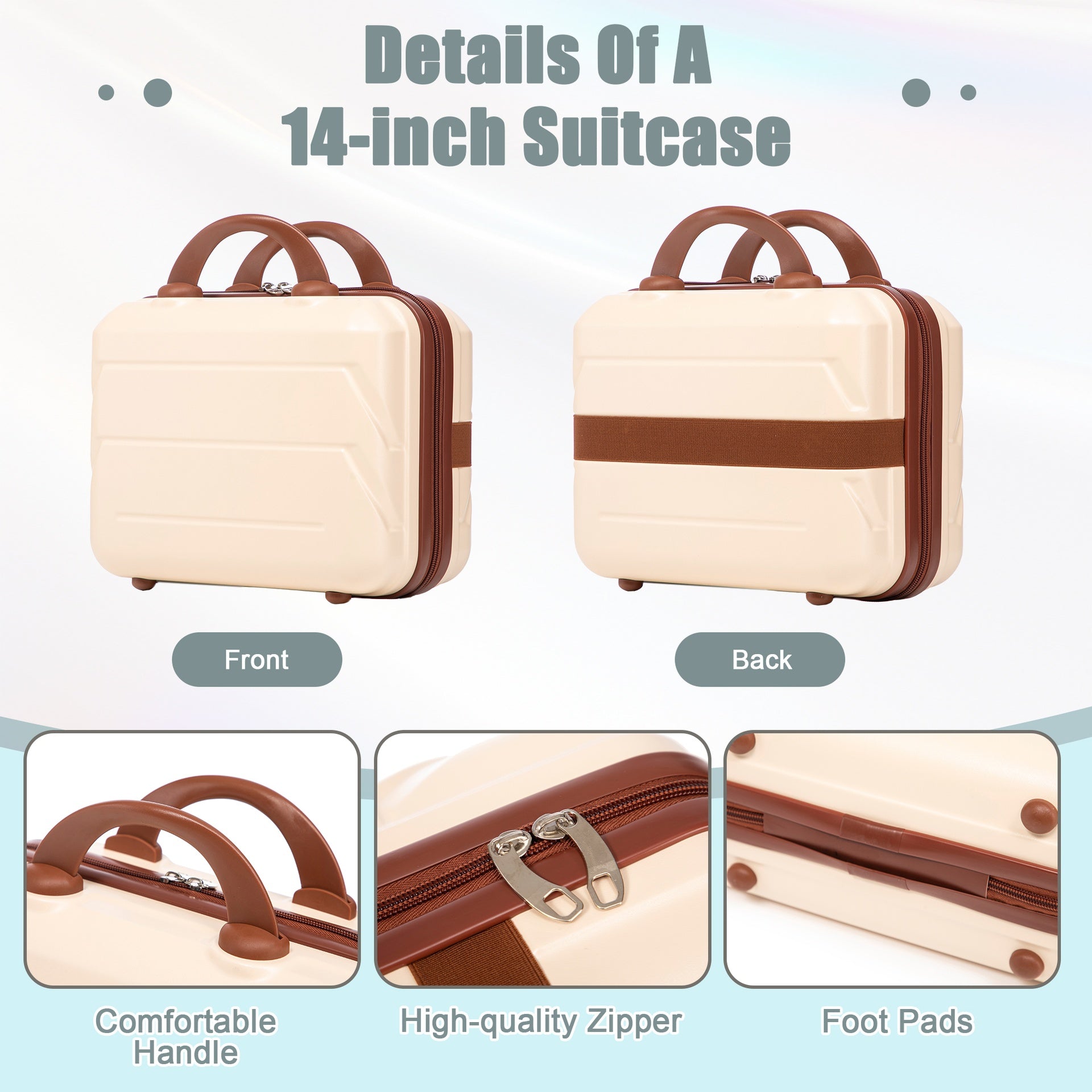 14"/20" 2 pcs/set in ABS Spinner Wheel Luggage, with Combination Lock,14" Cosmetic Case (Beige)