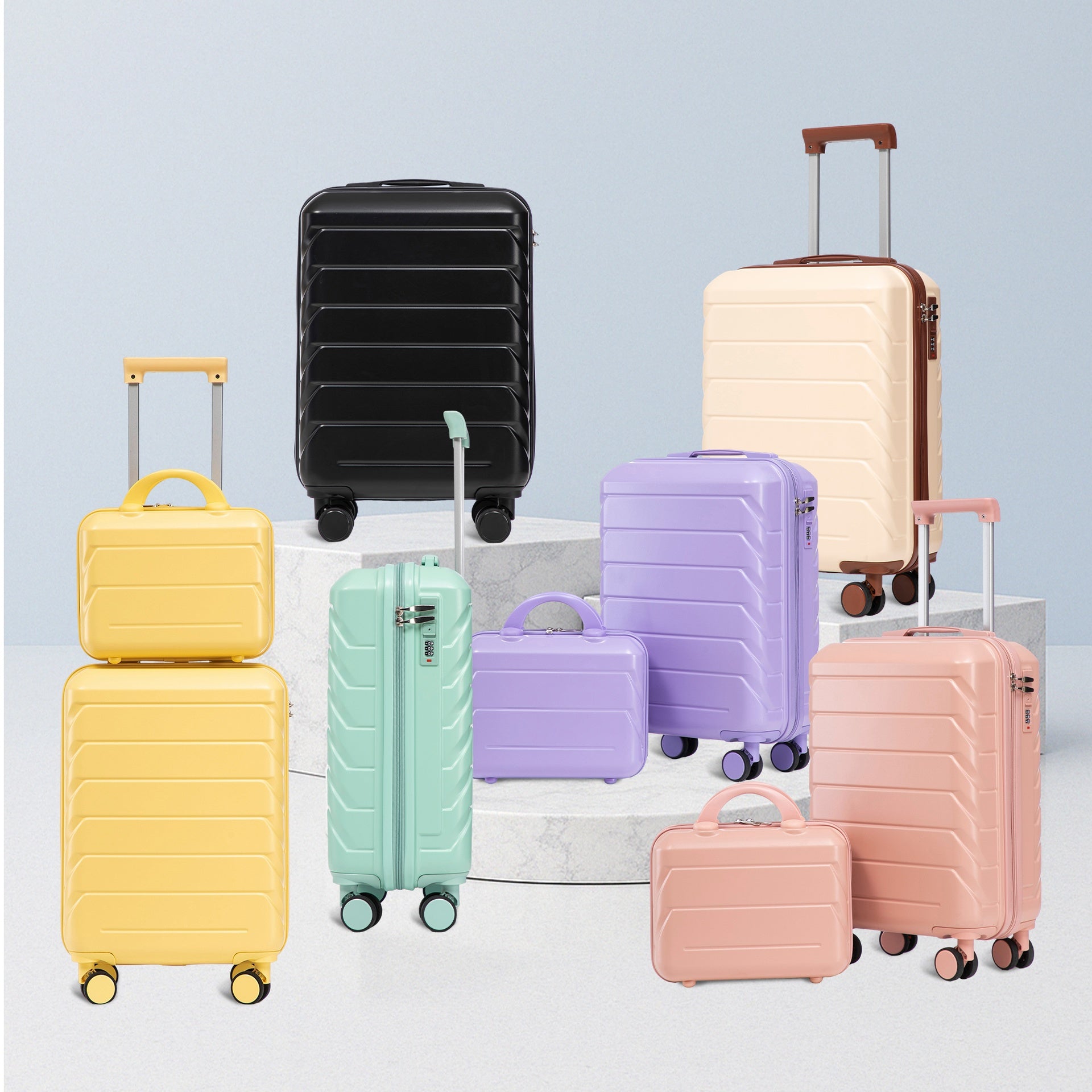 14"/20" 2 pcs/set in ABS Spinner Wheel Luggage, with Combination Lock,14" Cosmetic Case (Beige)