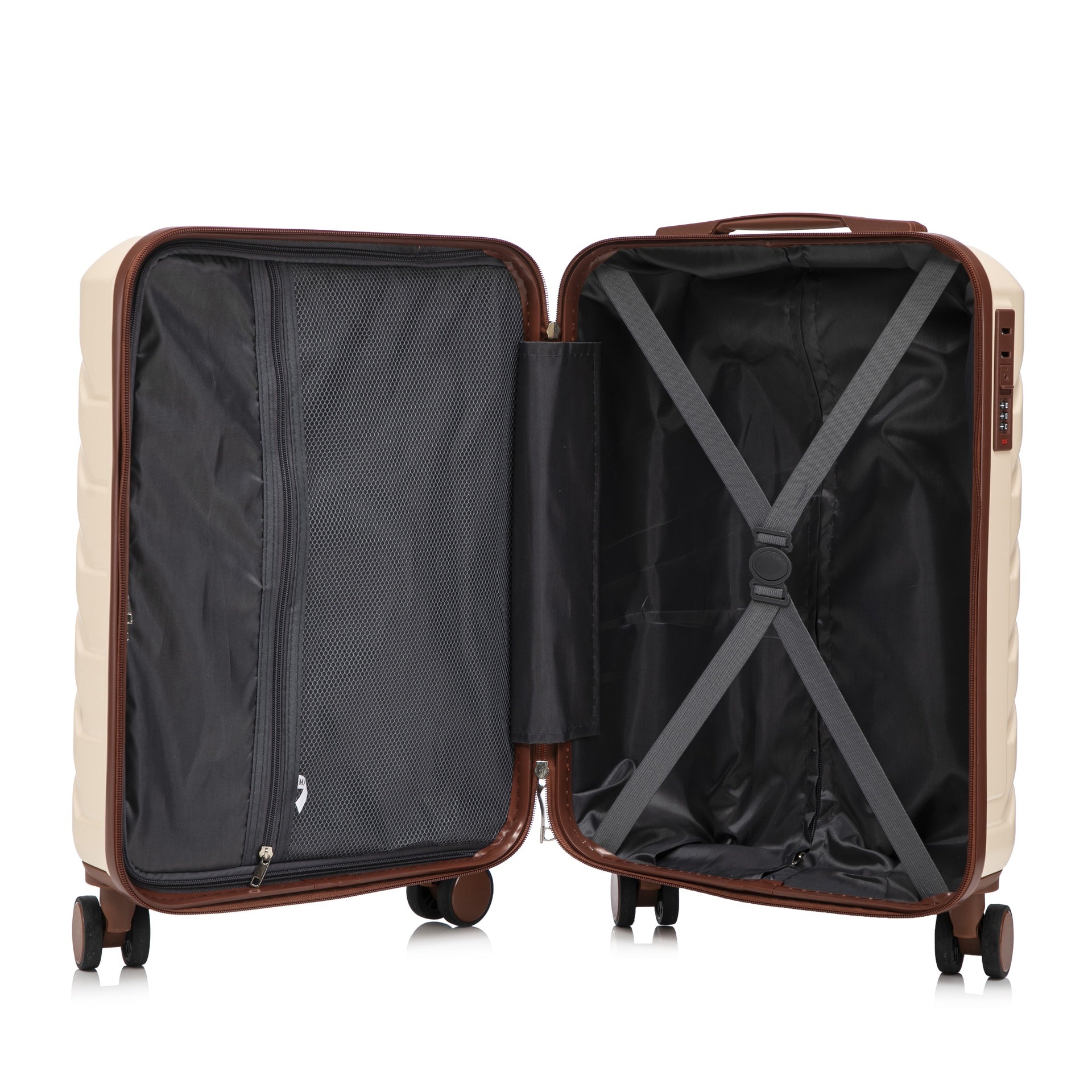 14"/20" 2 pcs/set in ABS Spinner Wheel Luggage, with Combination Lock,14" Cosmetic Case (Beige)