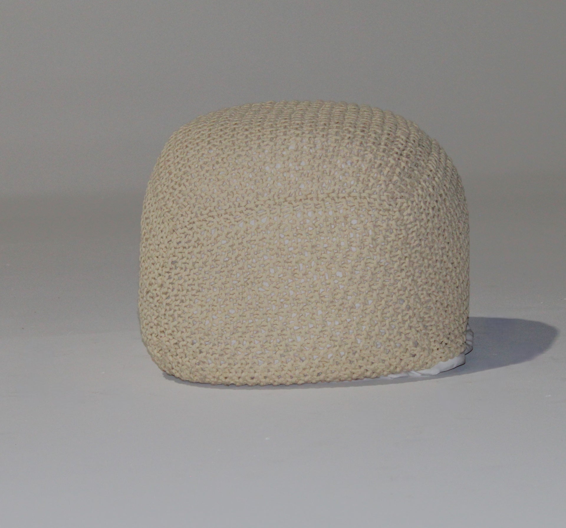 SEMI-Rounded Pouf - Cable Knitted - Handmade - Perfect Seating for Children and Adults - Footrest for Living Room or Bedroom - 100% Cotton Pouf (21" X 21" X 18")